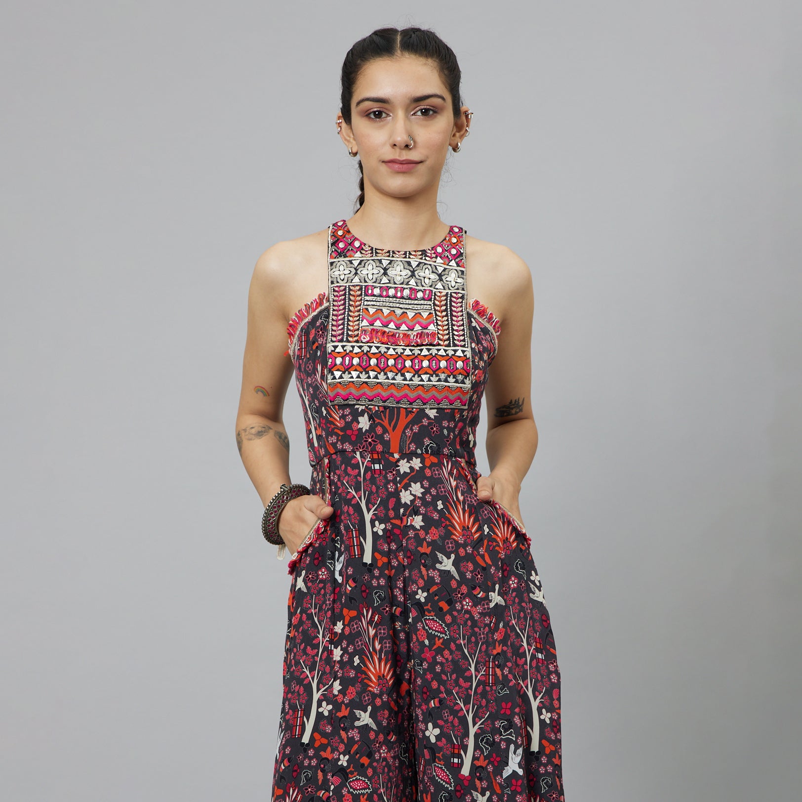 CONCRETE JUNGLE PRINT PRINT YOKE STYLE JUMPSUIT