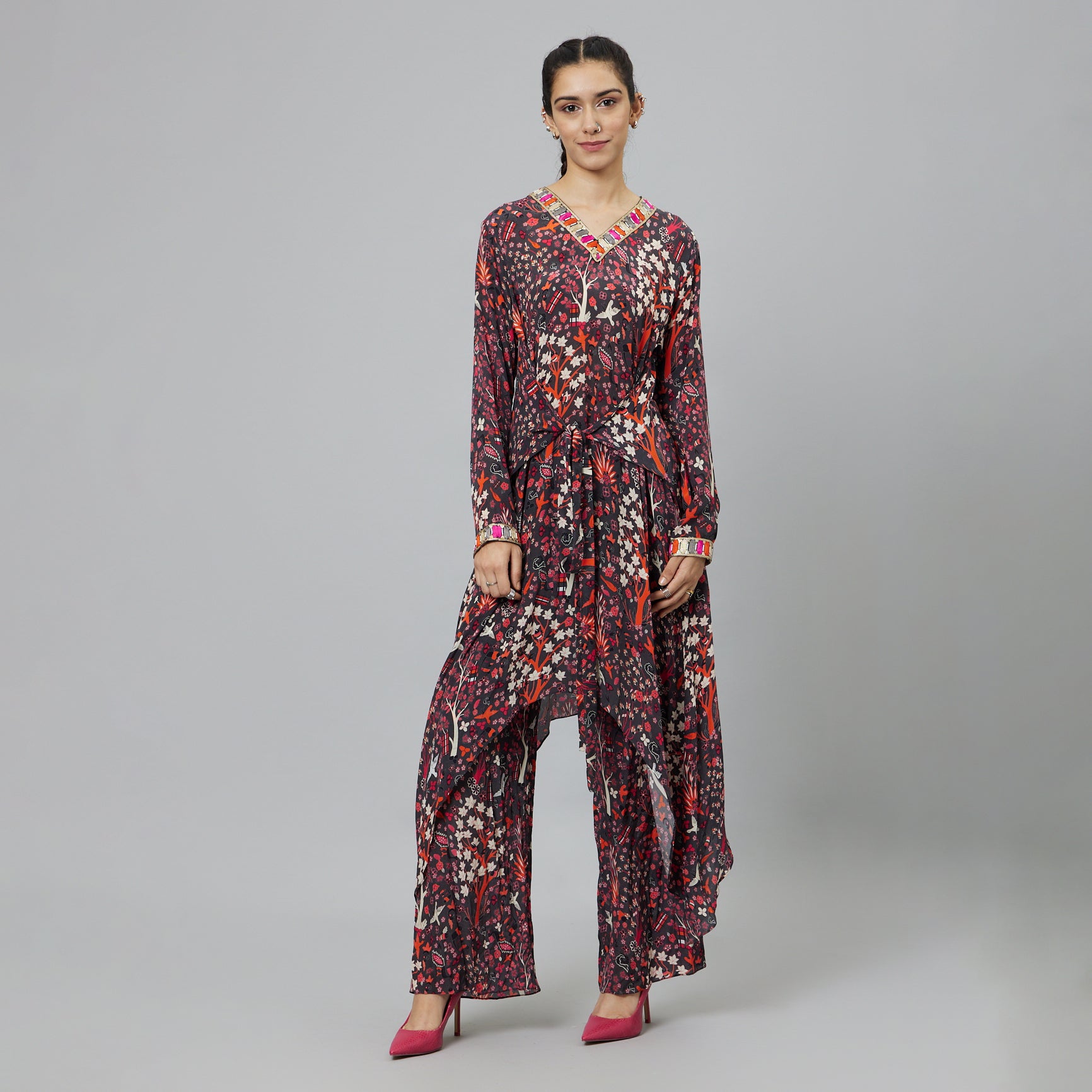 CONCRETE JUNGLE PRINT FRONT TIE UP TUNIC SET