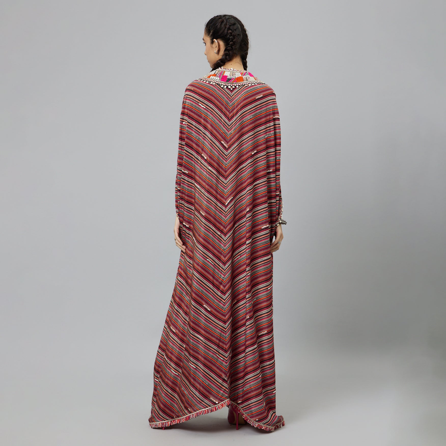 BOHEMAIN STRIPE PRINT V-NECK KAFTAN