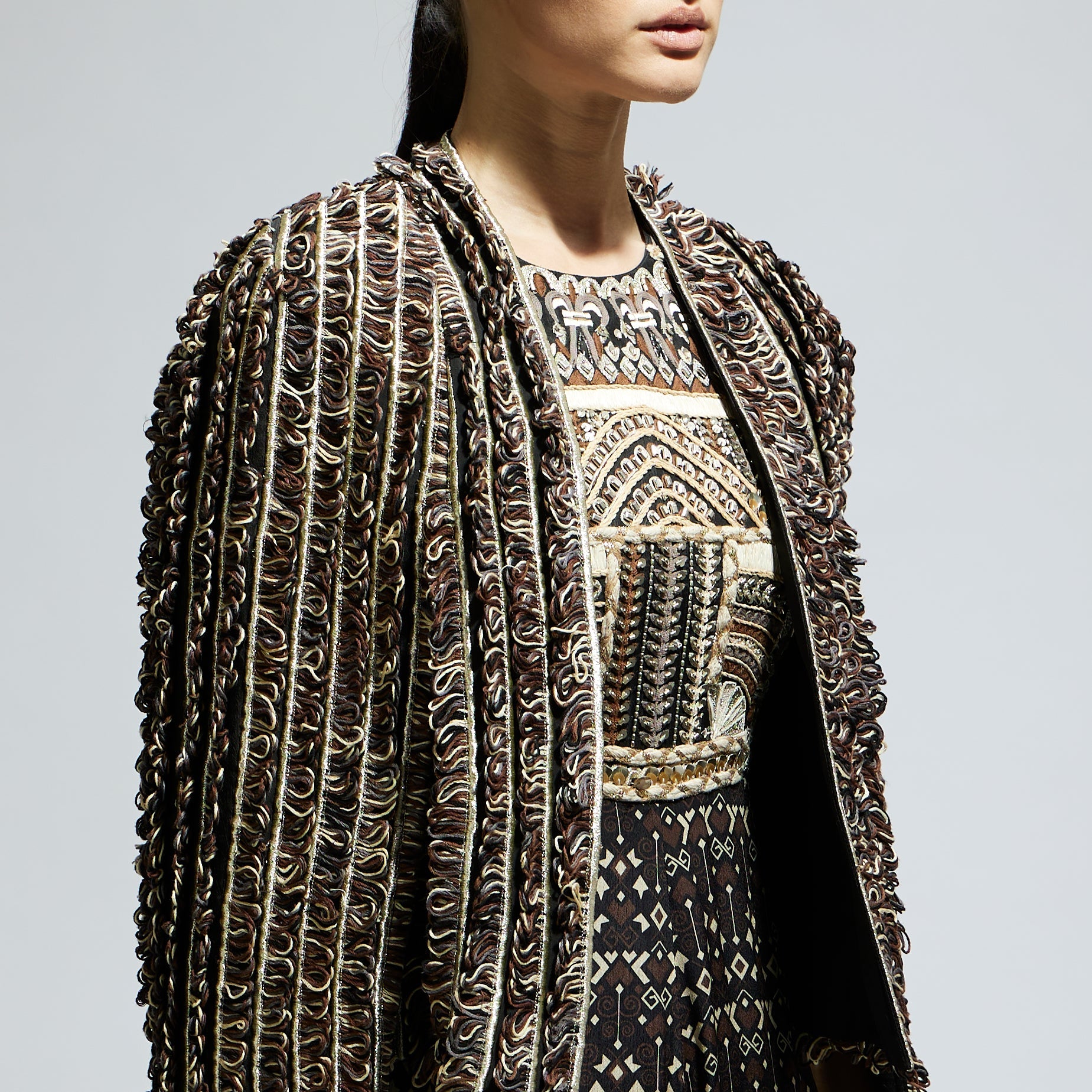 BROWN TEXTURED NOOR JACKET