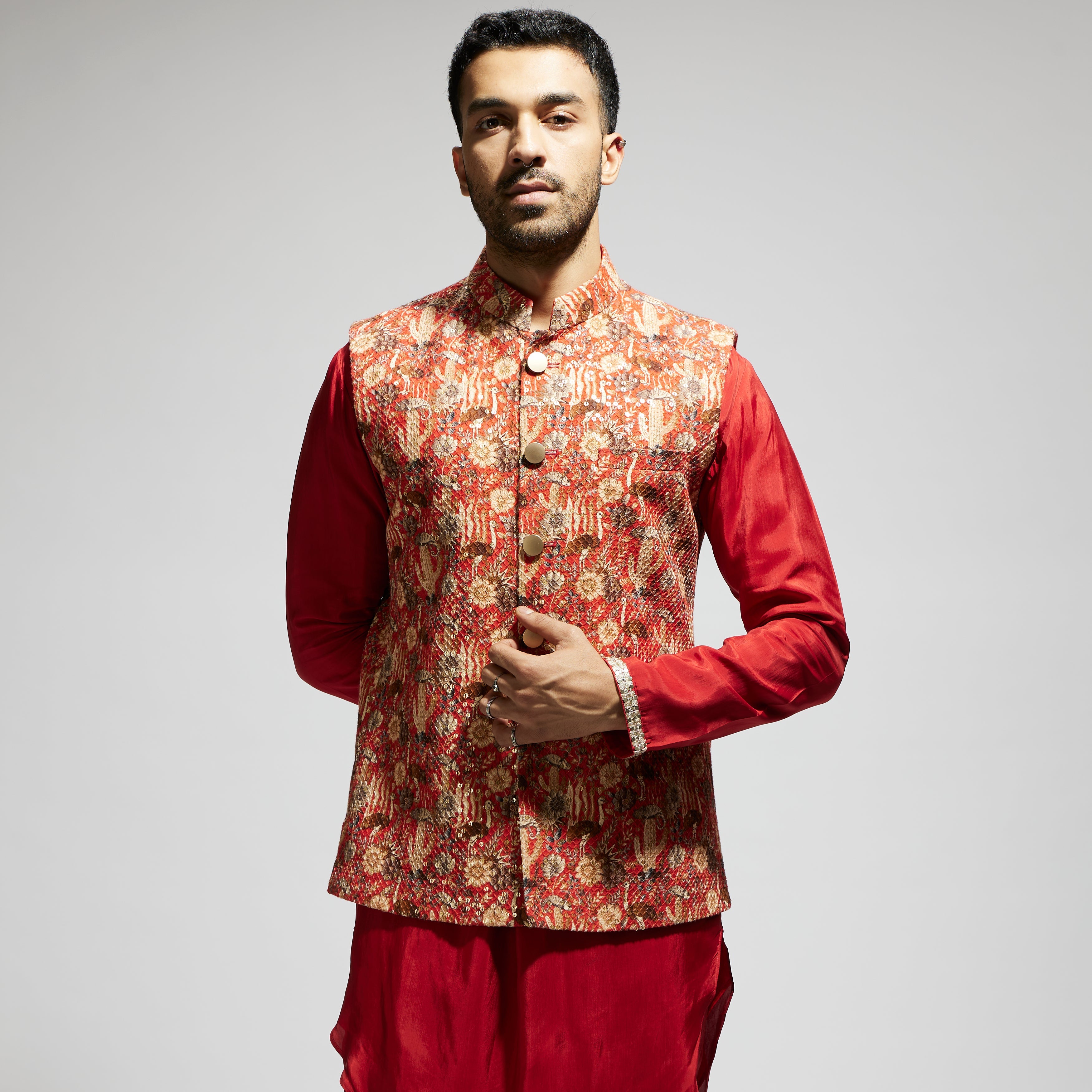 ORANGE JAAL EMBELLISHED BUNDI