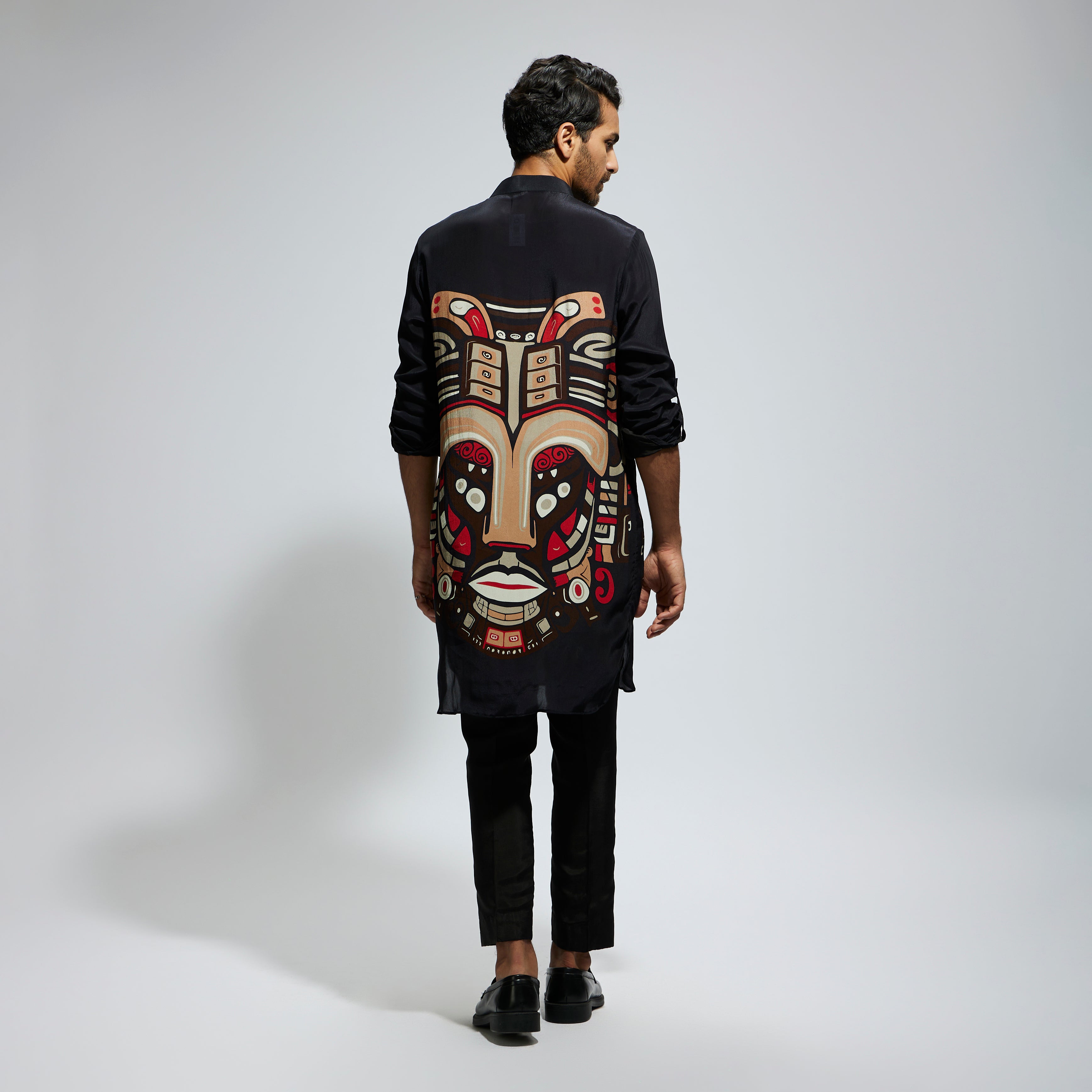 BLACK MASK PRINT ROLLED UP SLEEVES KURTA