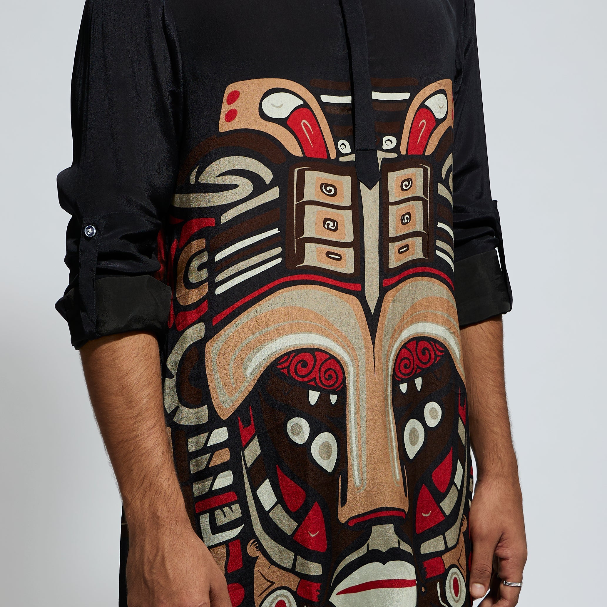 BLACK MASK PRINT ROLLED UP SLEEVES KURTA