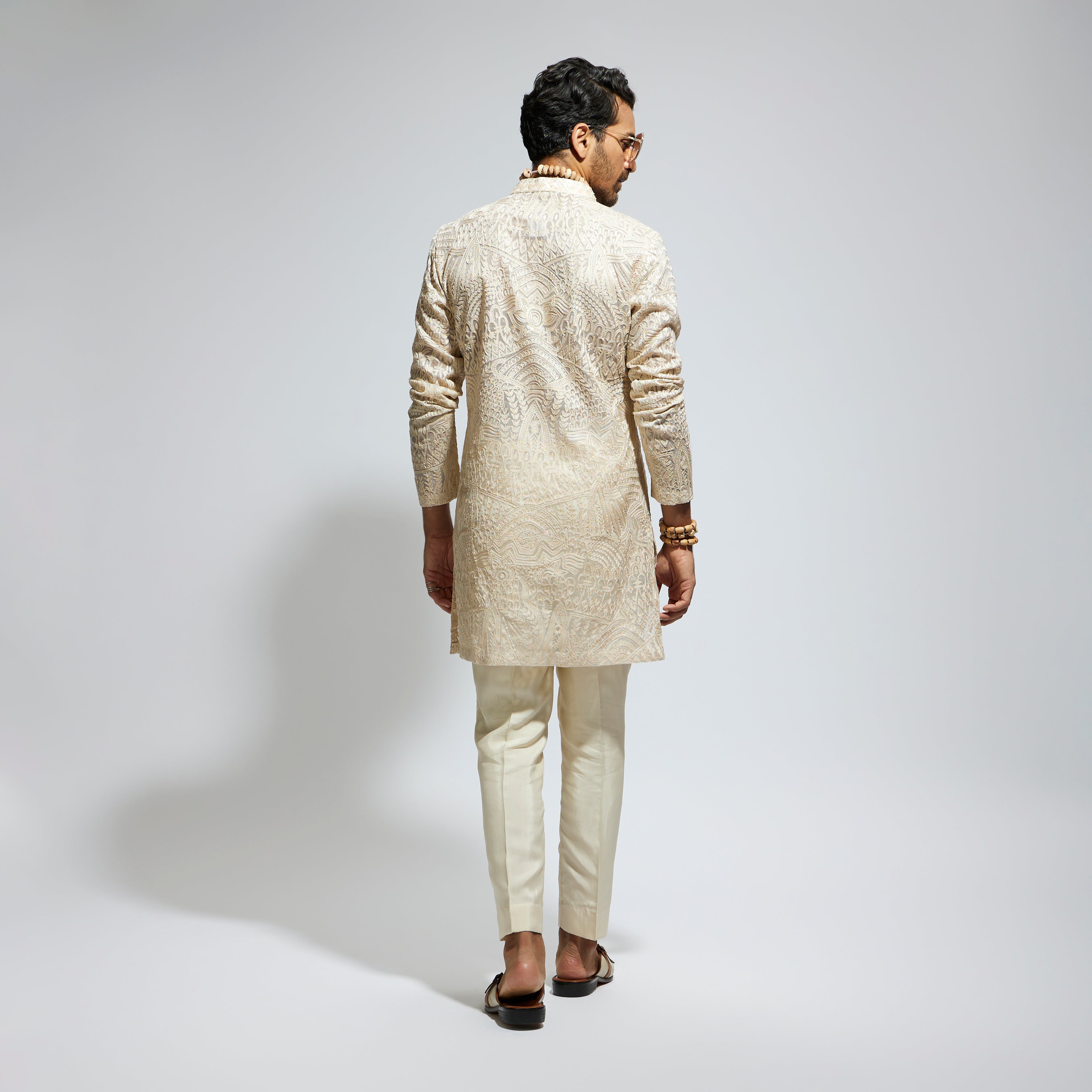 BEIGE ORGANZA EMBROIDERED KURTA WITH PANTS