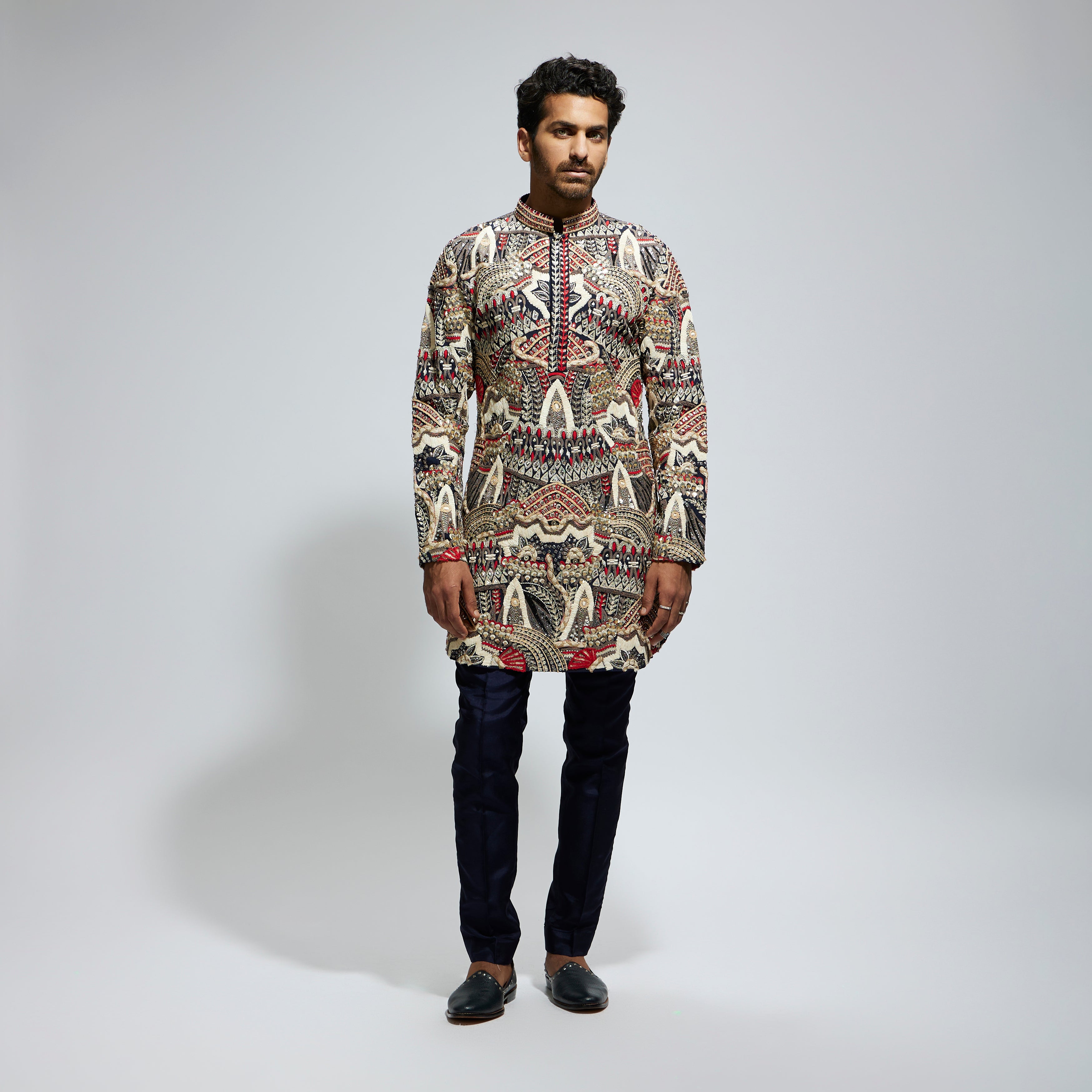 ABSTRACT HEAVILY EMBELLISHED SHORT KURTA WITH PANTS