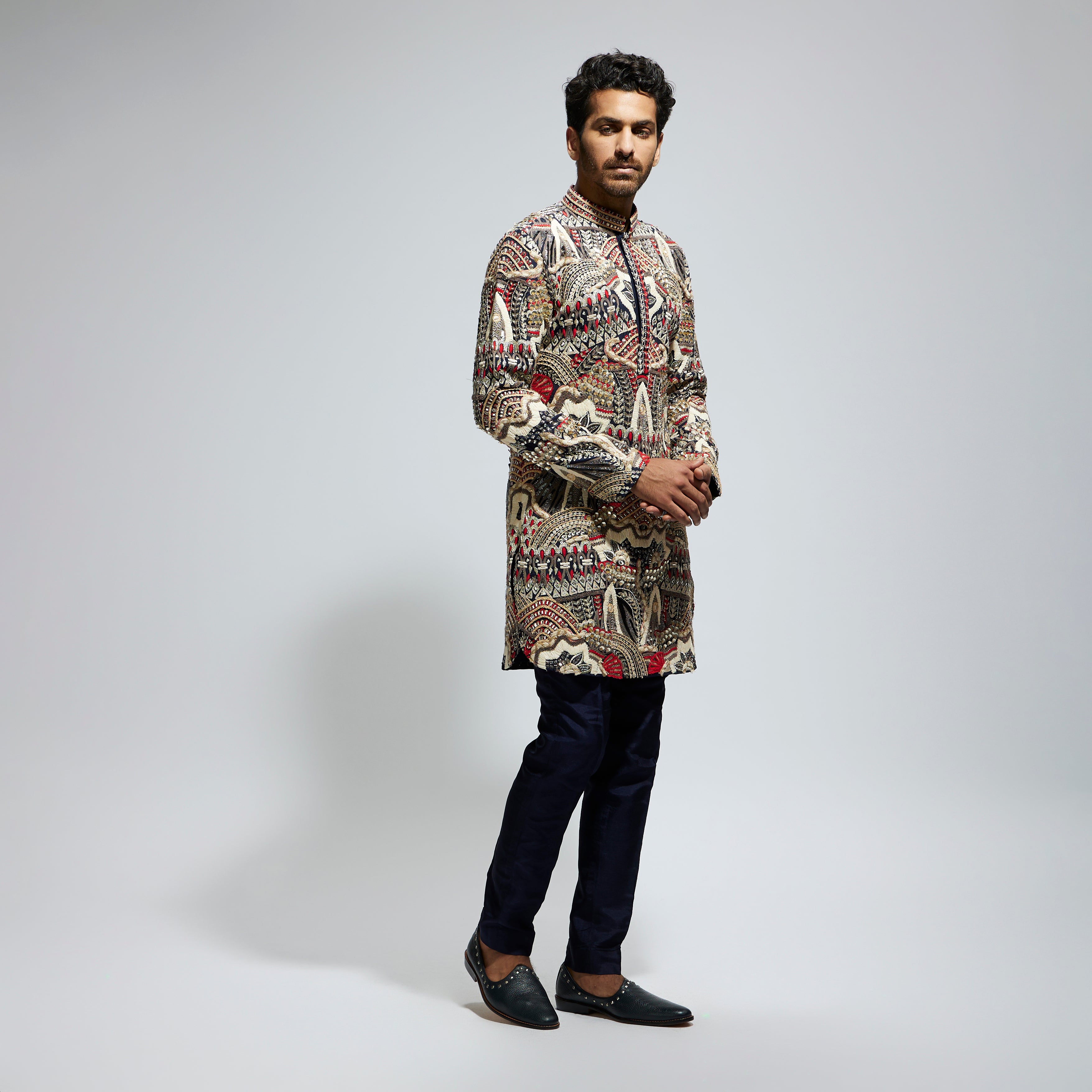 ABSTRACT HEAVILY EMBELLISHED SHORT KURTA WITH PANTS