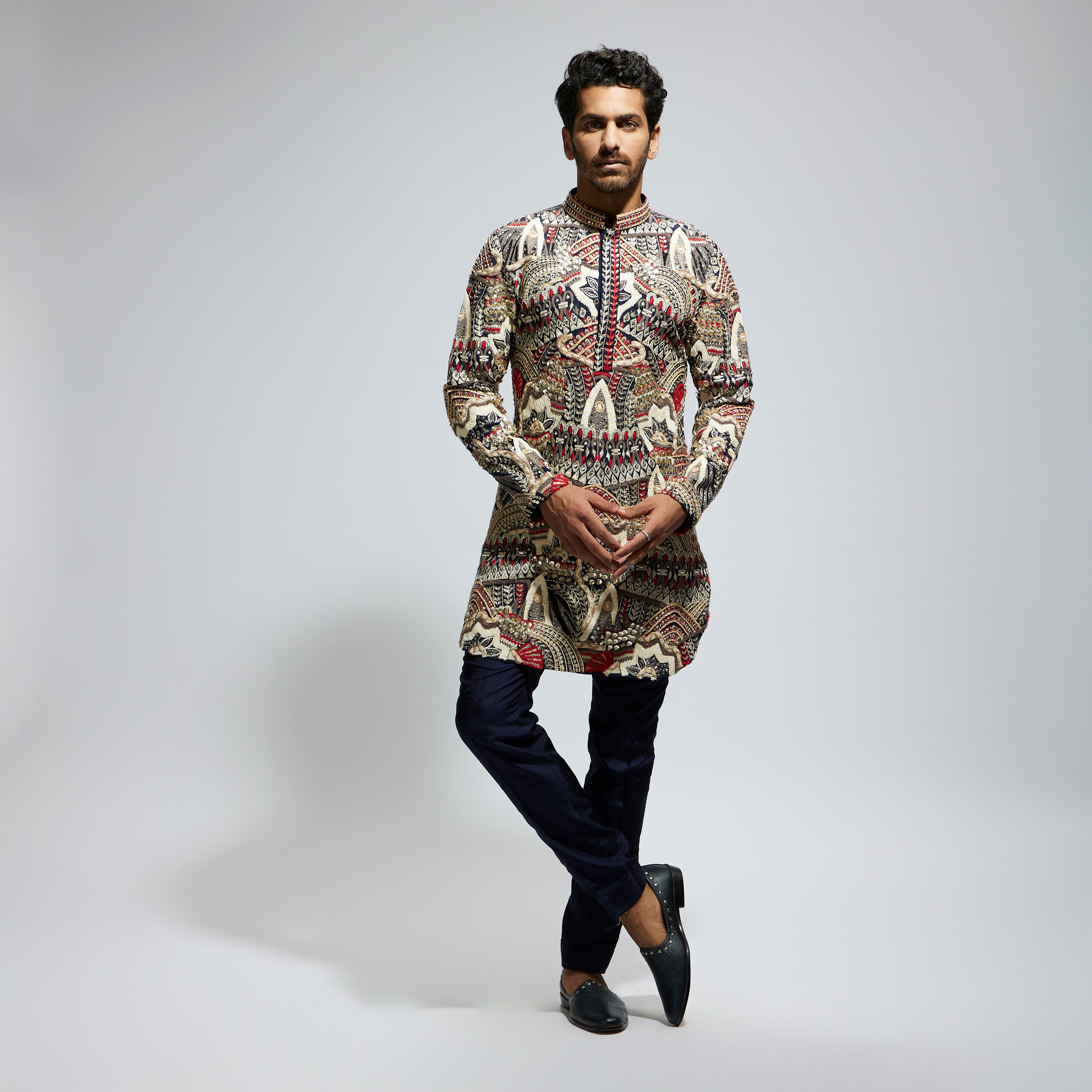 ABSTRACT HEAVILY EMBELLISHED SHORT KURTA WITH PANTS