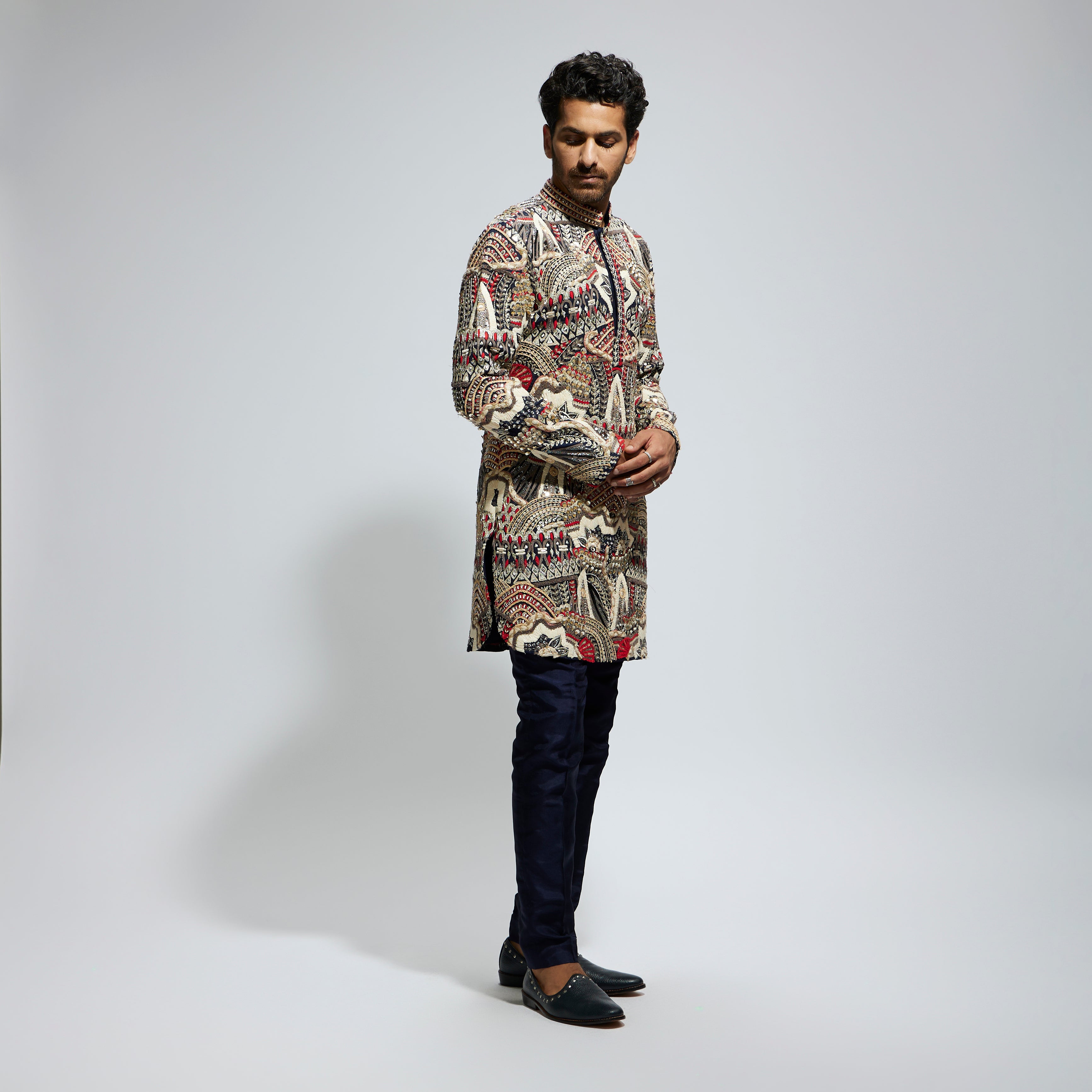 ABSTRACT HEAVILY EMBELLISHED SHORT KURTA WITH PANTS