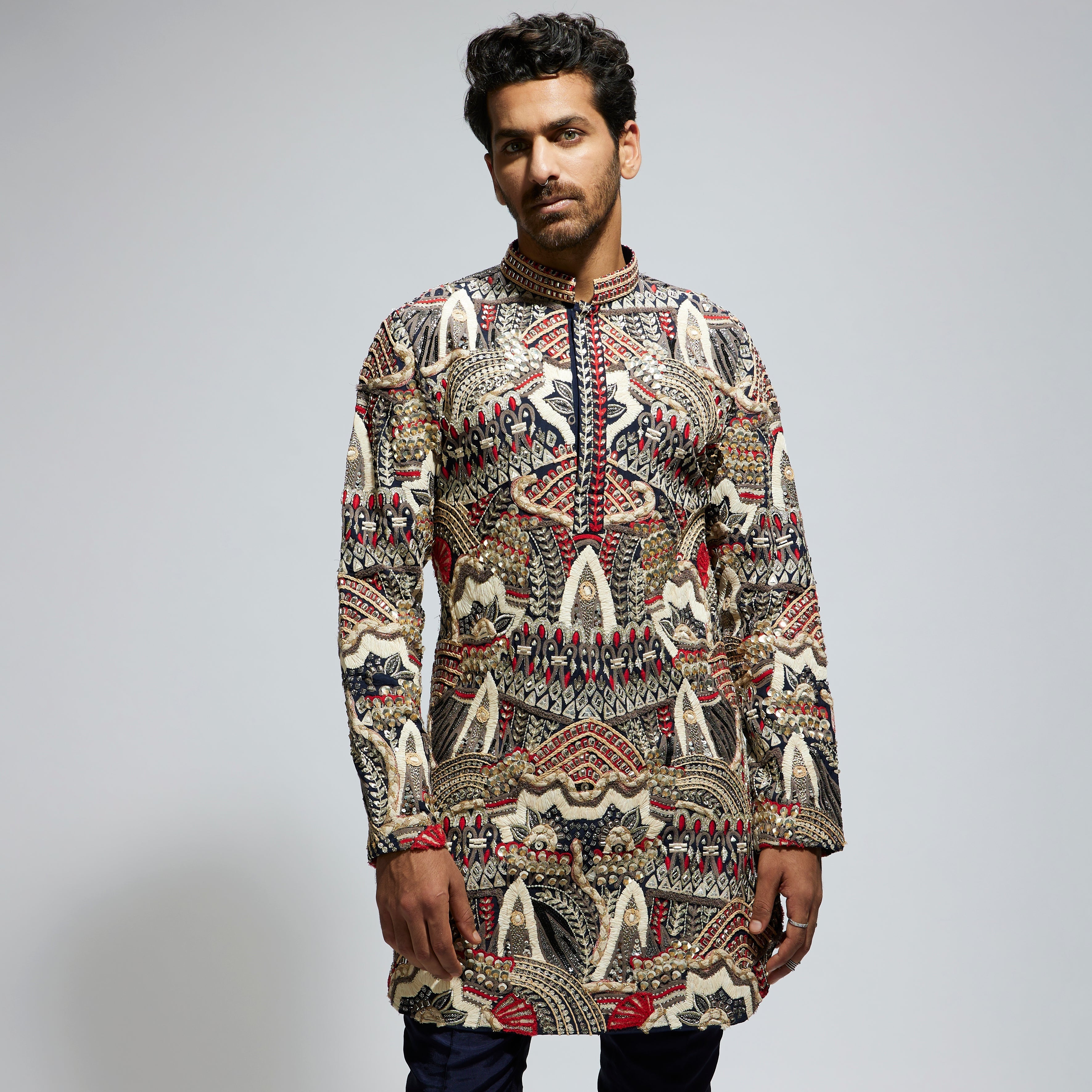 ABSTRACT HEAVILY EMBELLISHED SHORT KURTA WITH PANTS