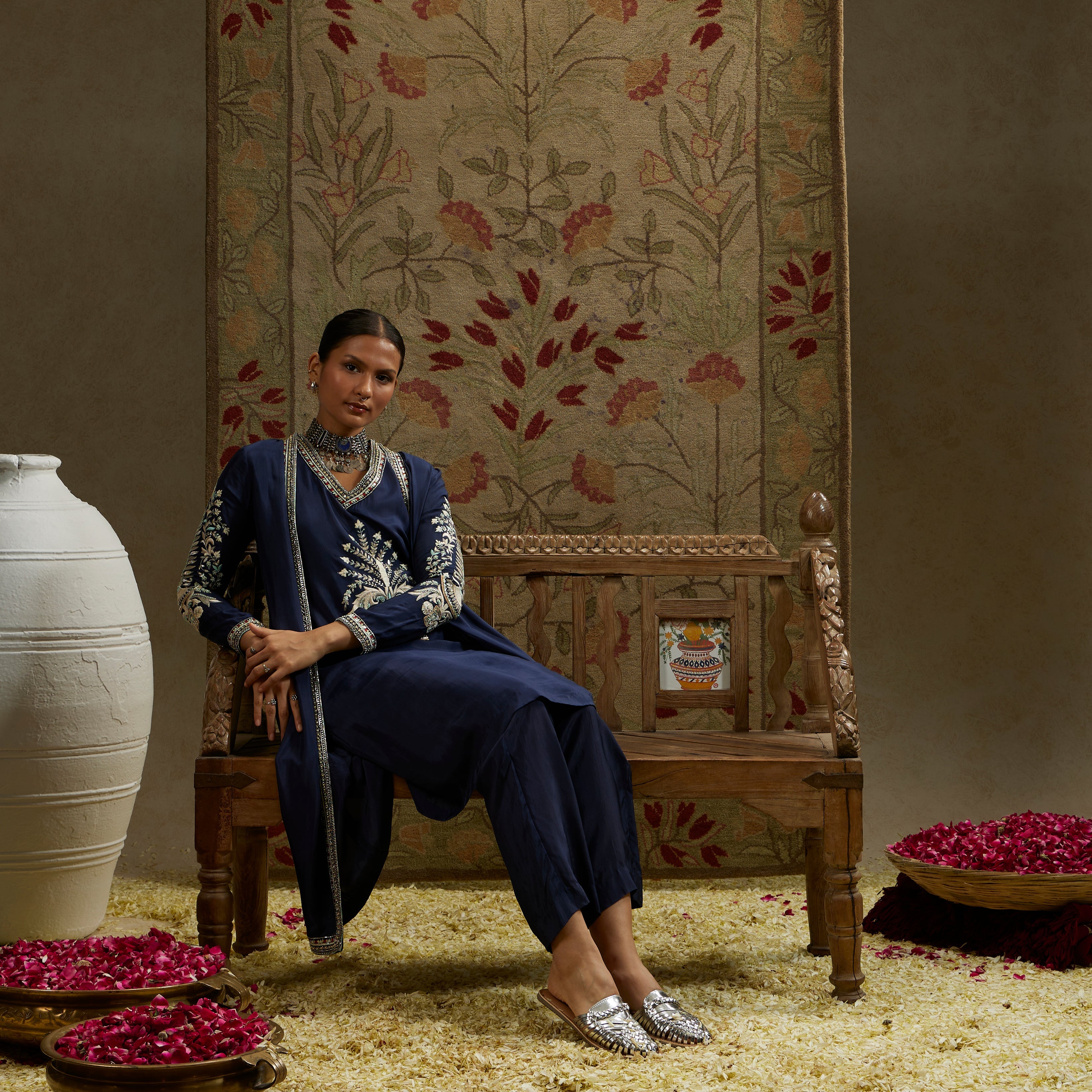 BLUE FRONT KURTA PAIRED WITH JACKET AND PANTS