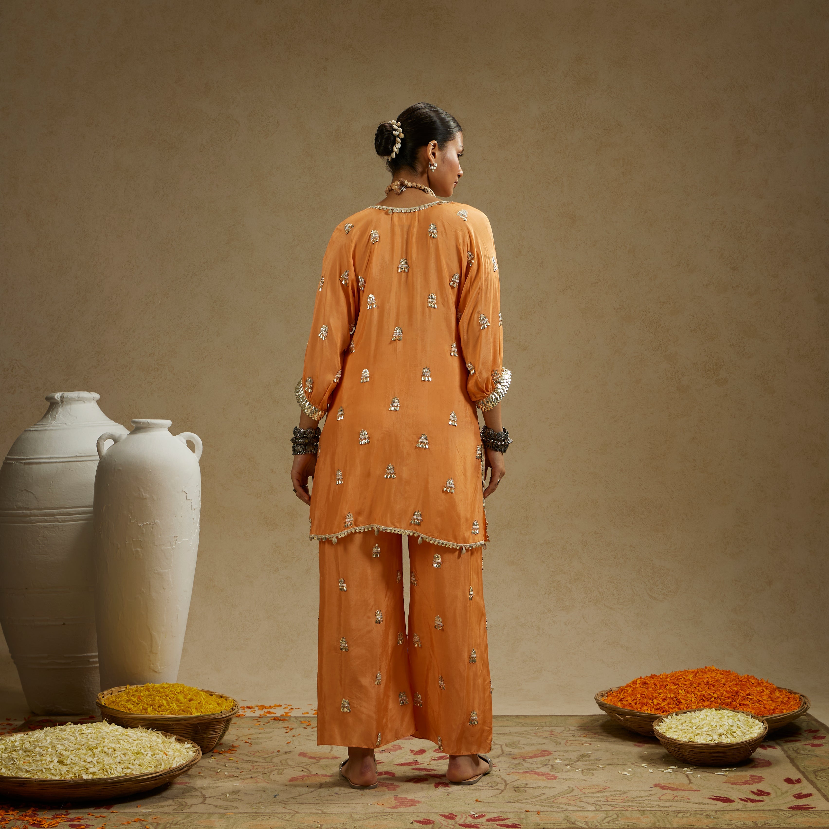 ORANGE EMBELLISHED TUNIC SET