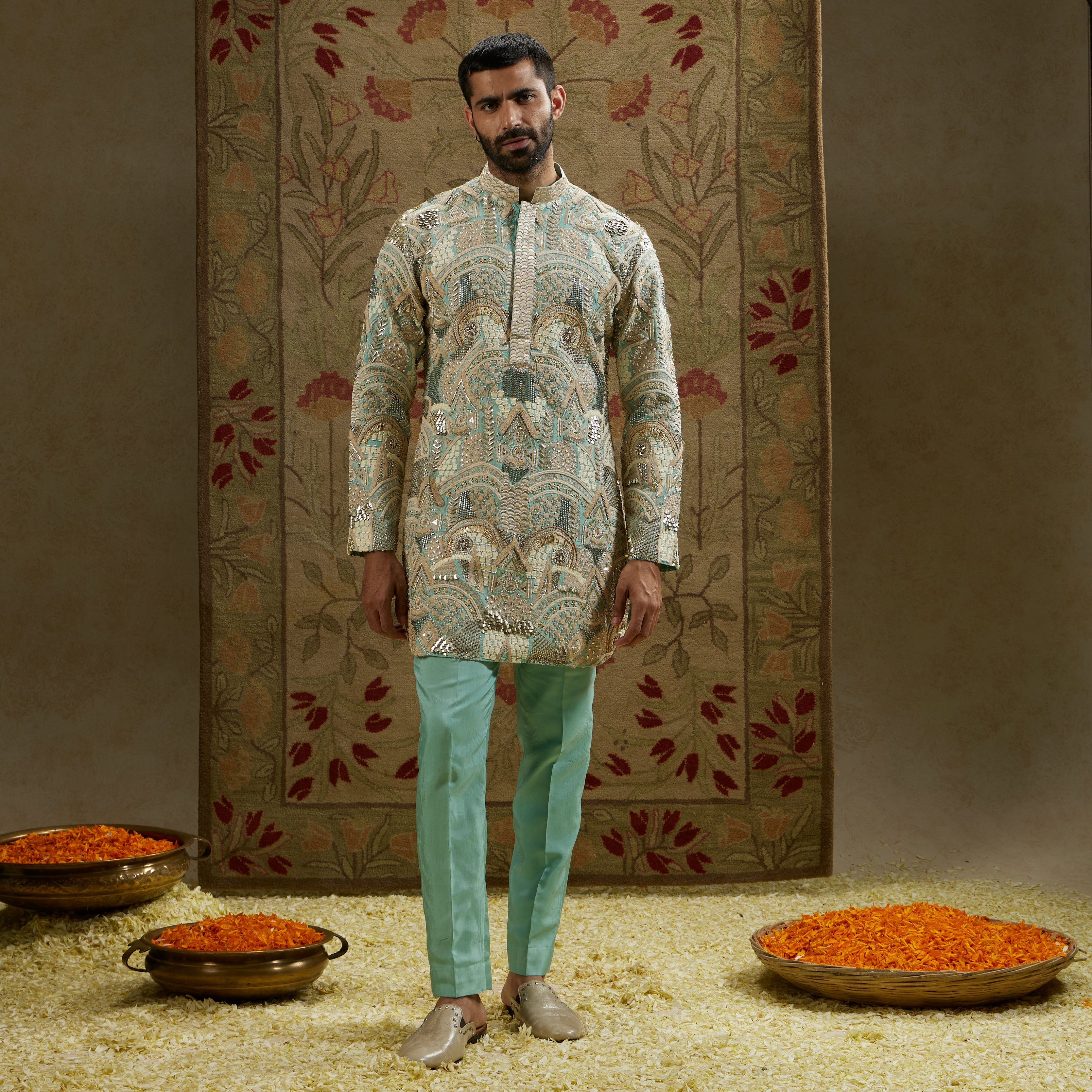 TEAL BLUE EMBELLISHED KURTA SET