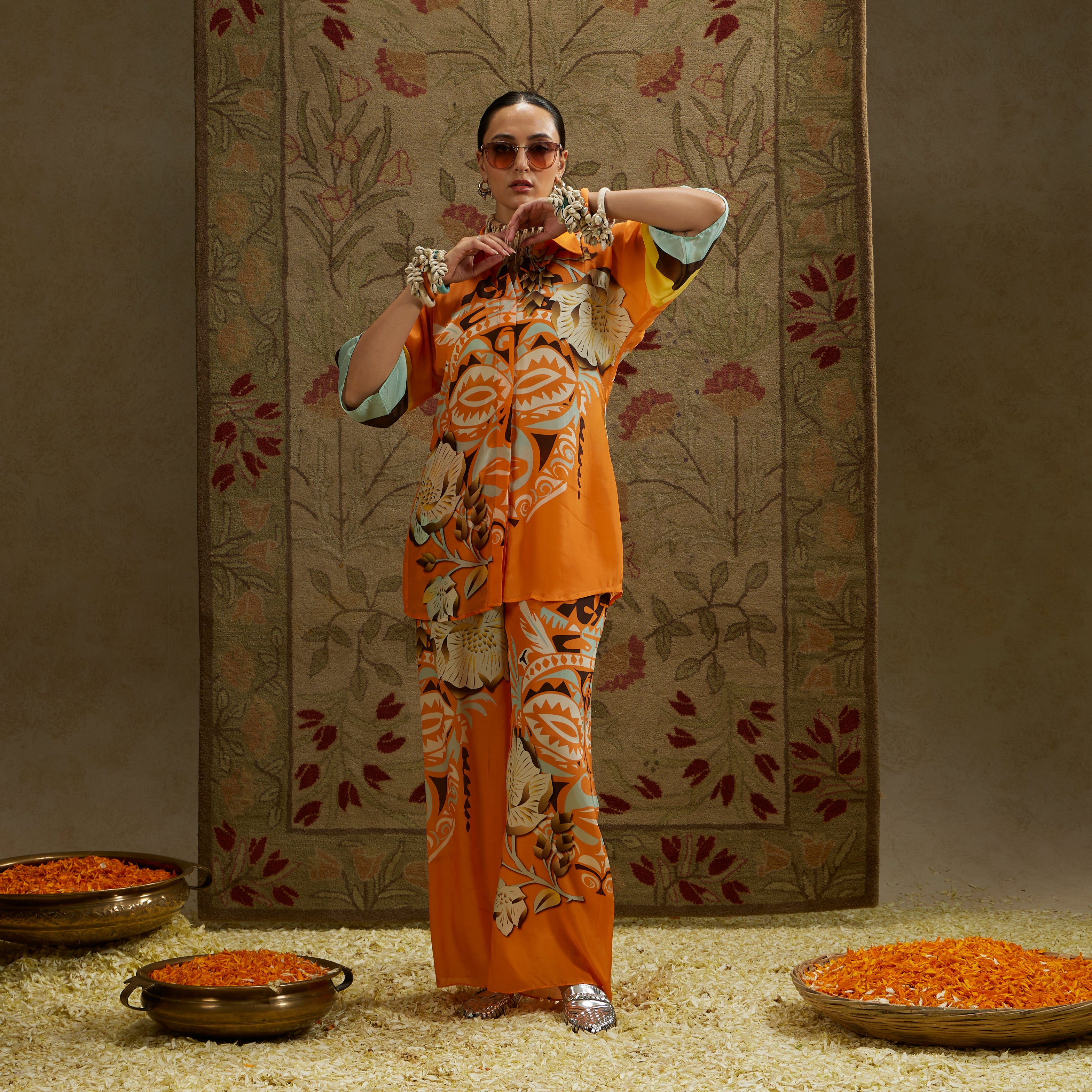 ORANGE MASK PRINT COORD SET