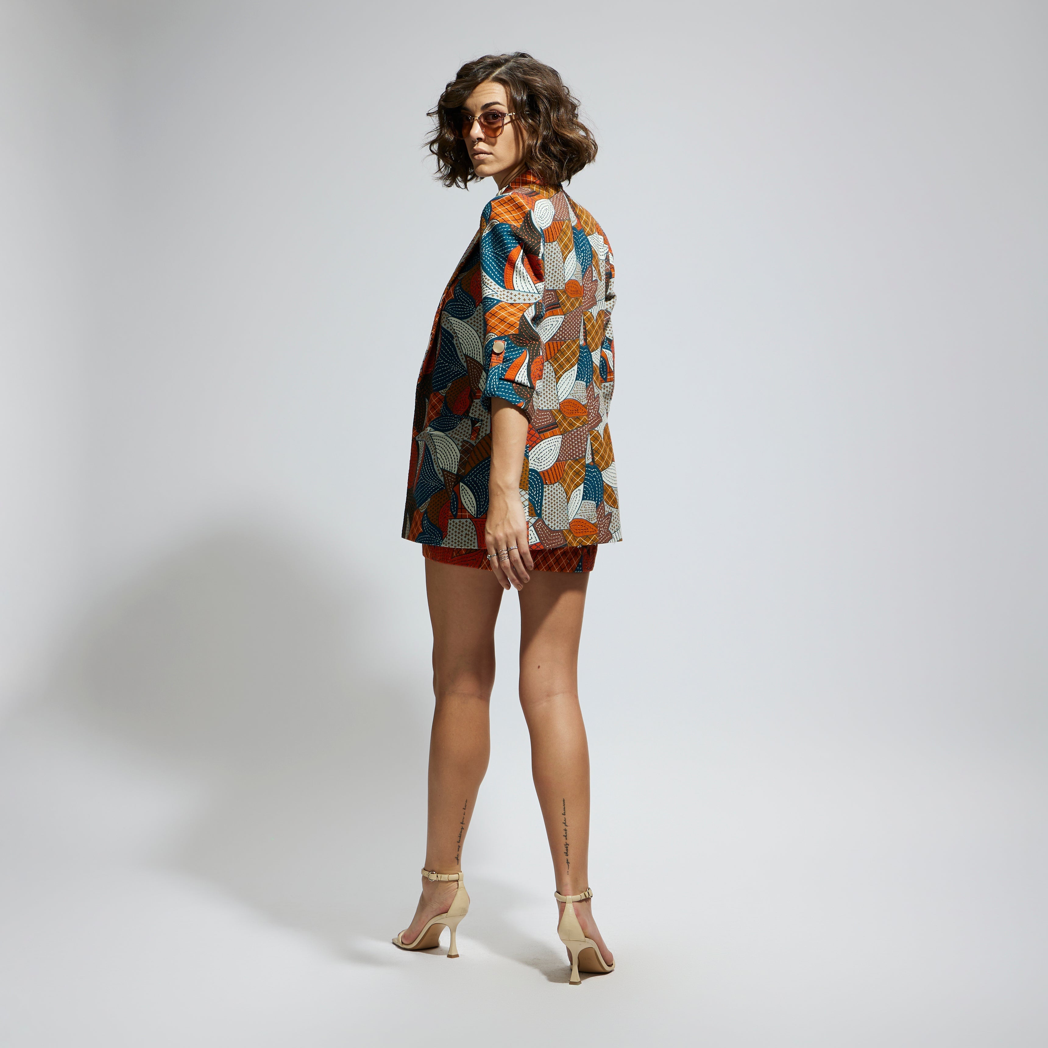 SAMSARA: ABSTRACT ENGINEERED TEXTILE EMBELLISHED BLAZER SET