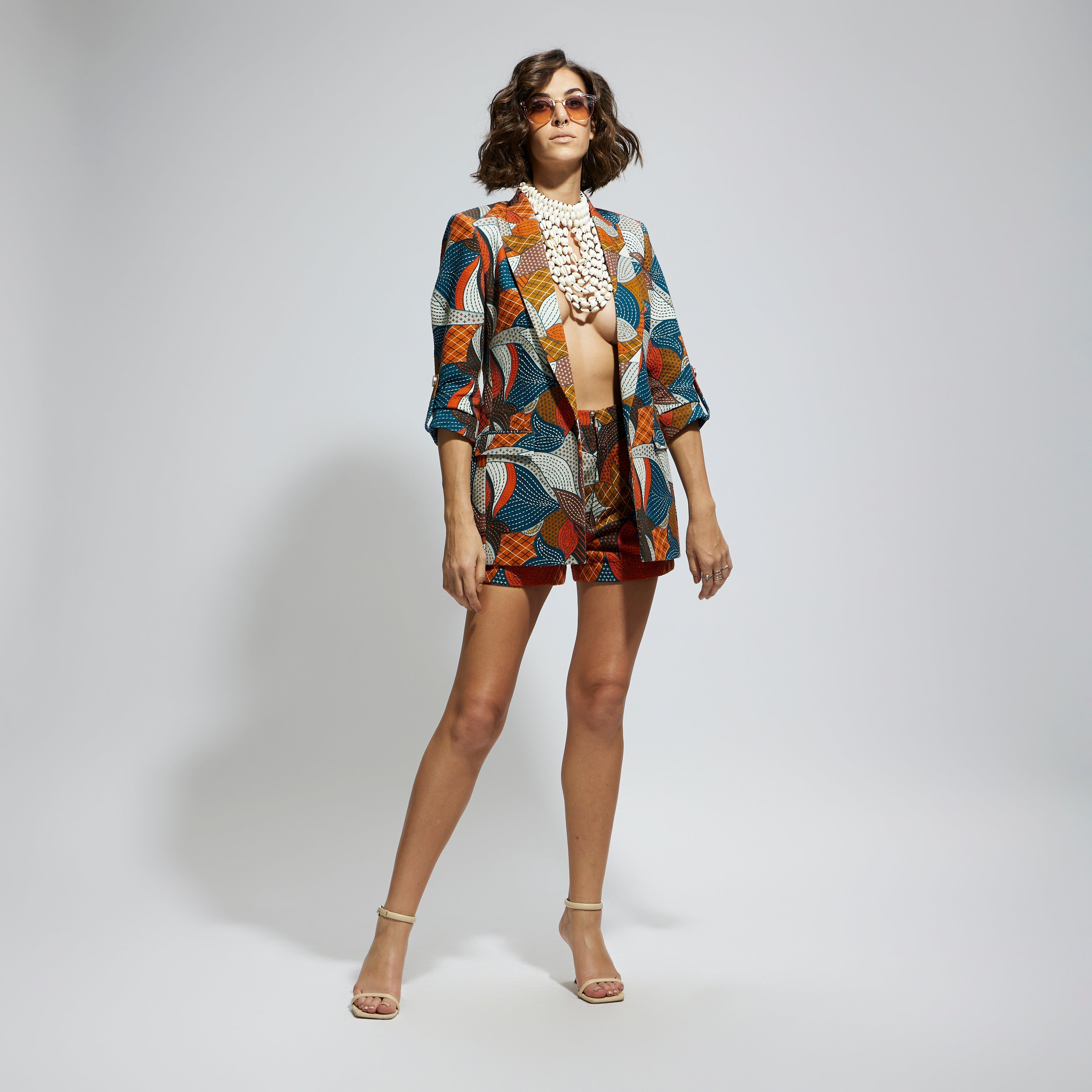 SAMSARA: ABSTRACT ENGINEERED TEXTILE EMBELLISHED BLAZER SET