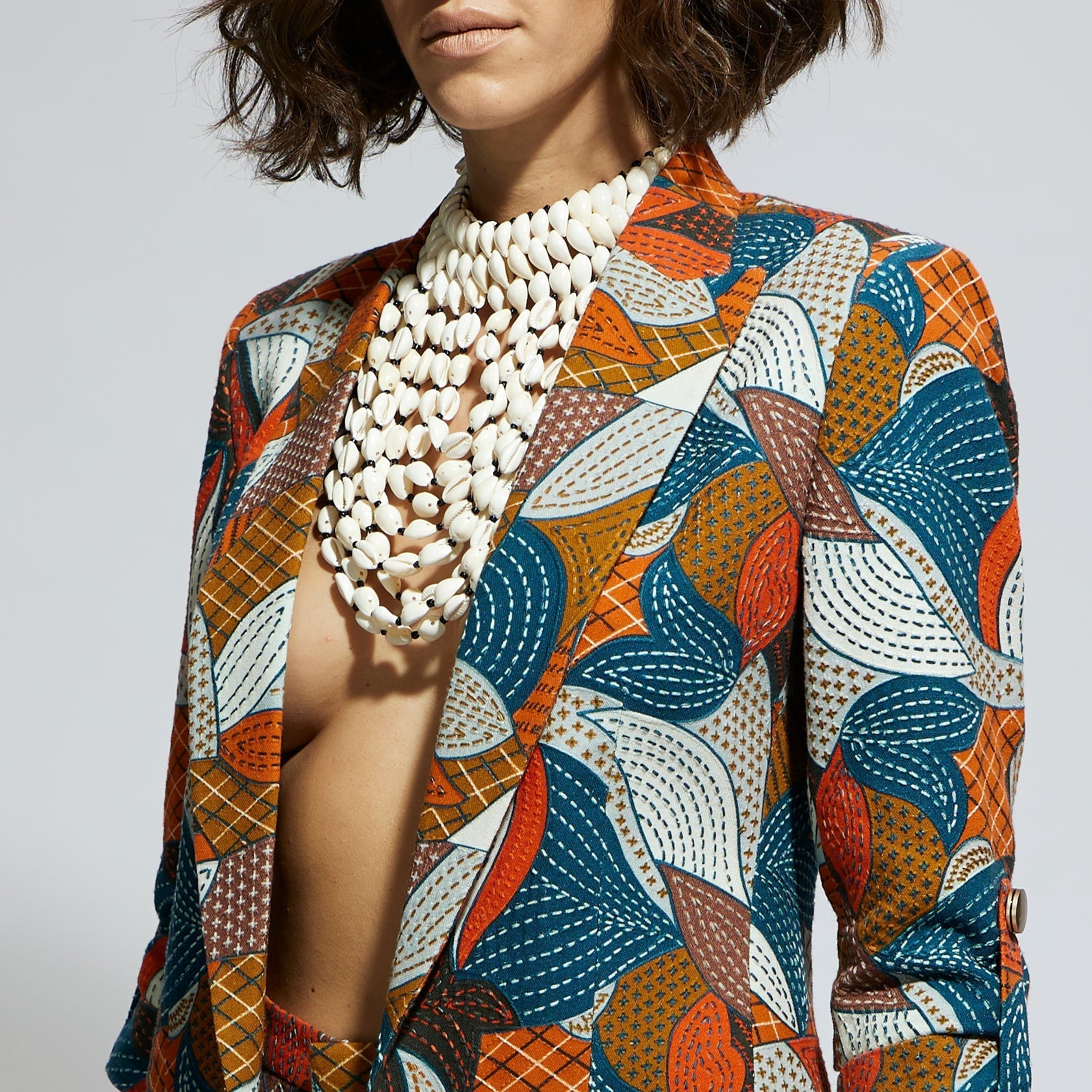 SAMSARA: ABSTRACT ENGINEERED TEXTILE EMBELLISHED BLAZER SET