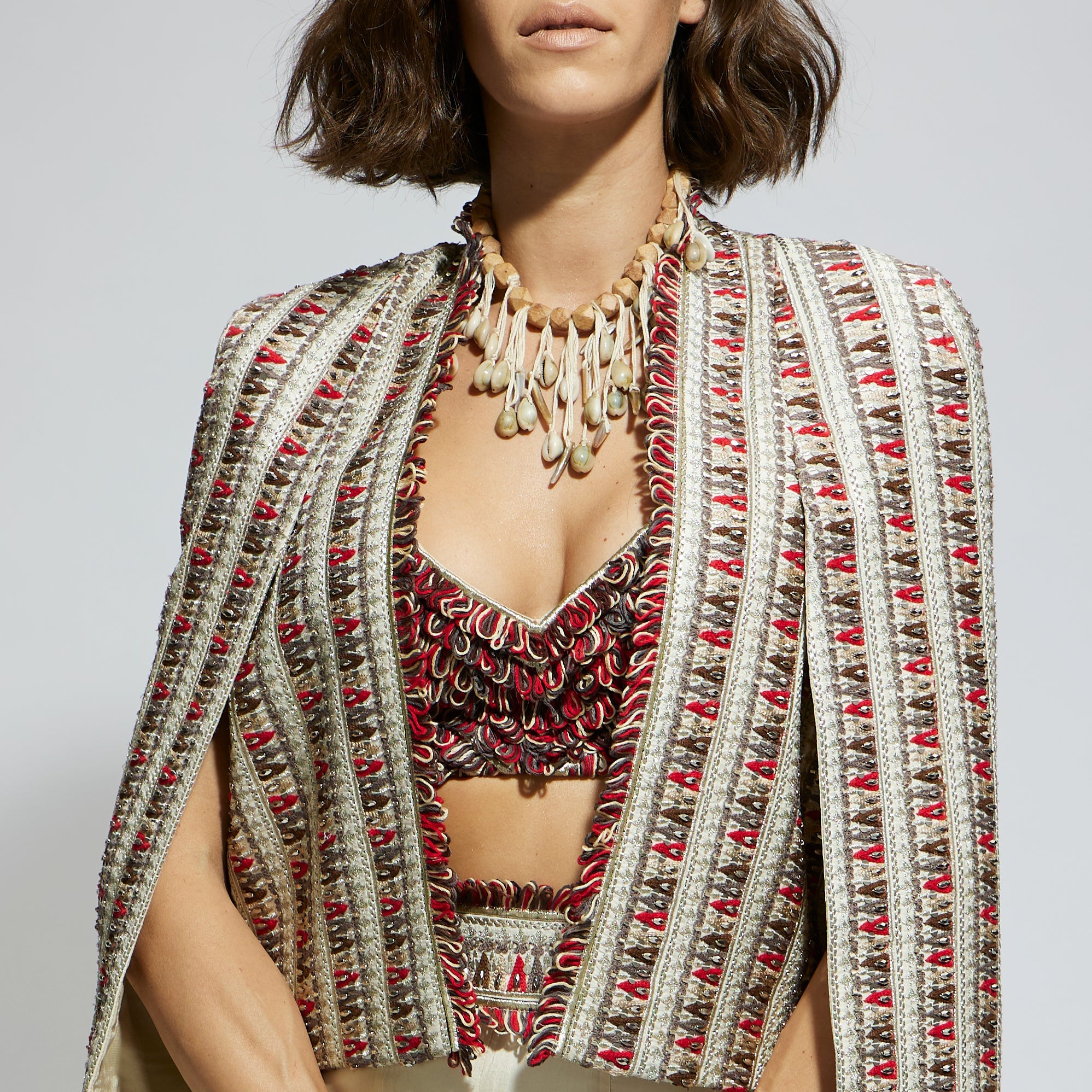 IVORYIVORY EMBELLISHED CAPE JACKET