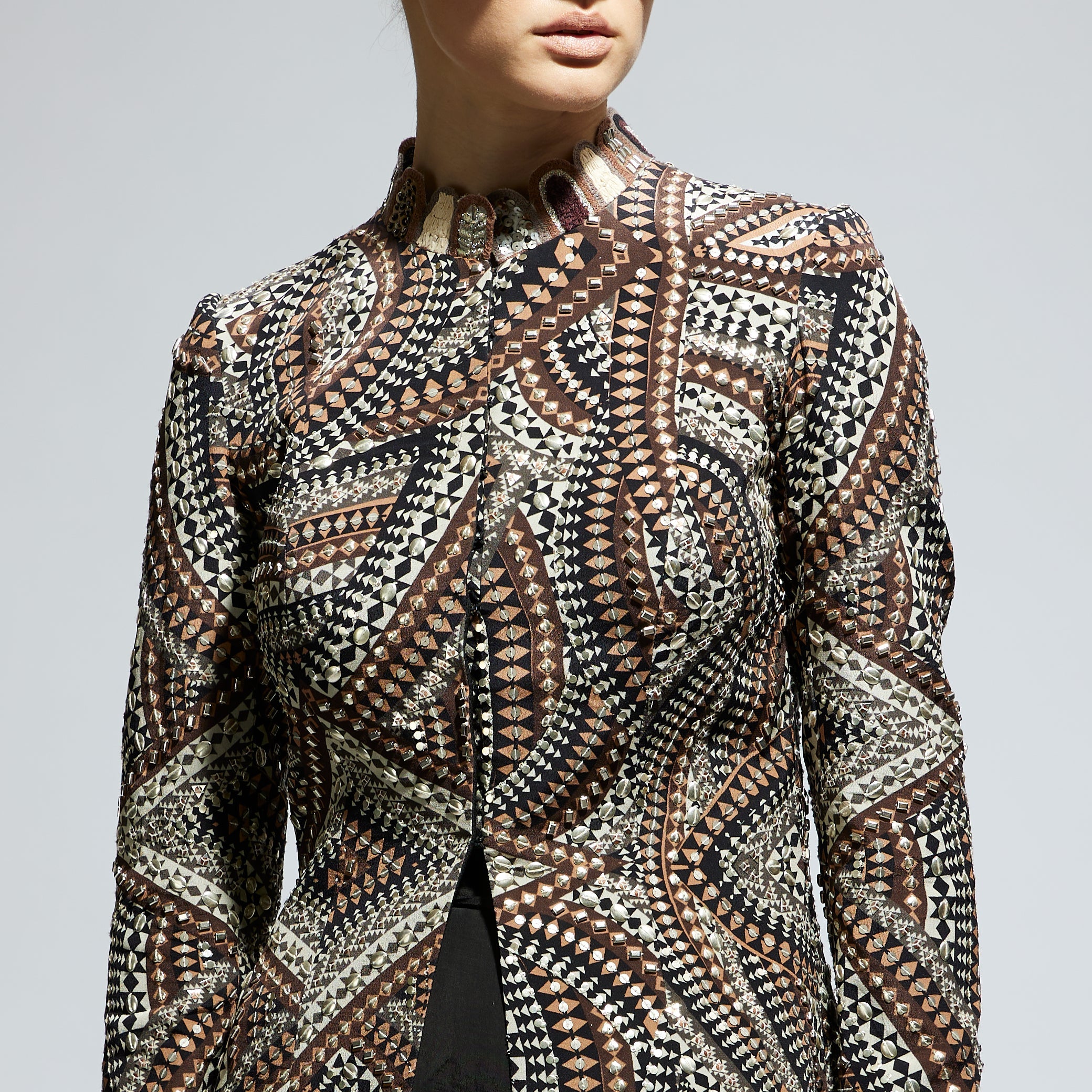 ZENTANGLE EMBELLISHED JACKET PAIRED WITH BLACK SOLID NUSHRAT SKIRT