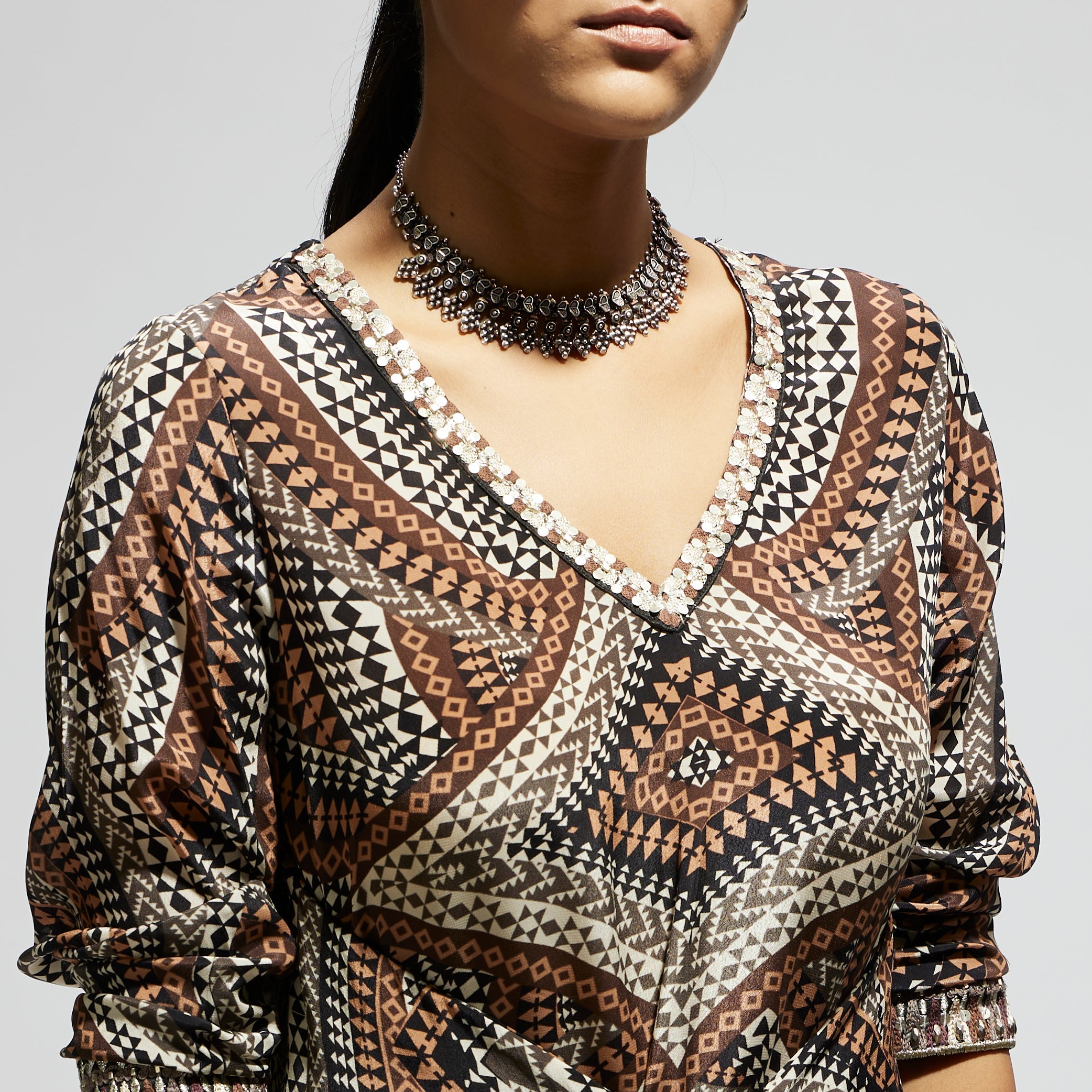 ZENTANGLE PRINT FRONT TIE UP TUNIC