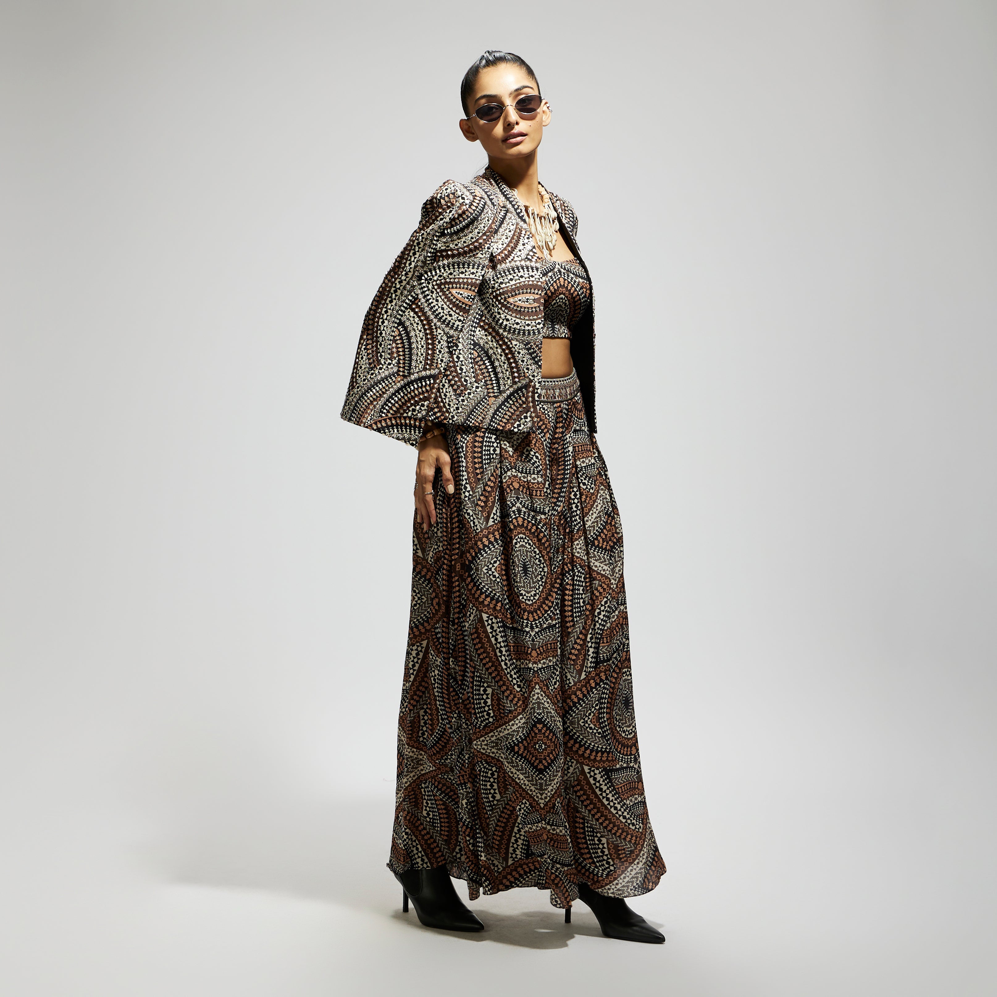 ZENTANGLE PRINT CAPE JACKET SET