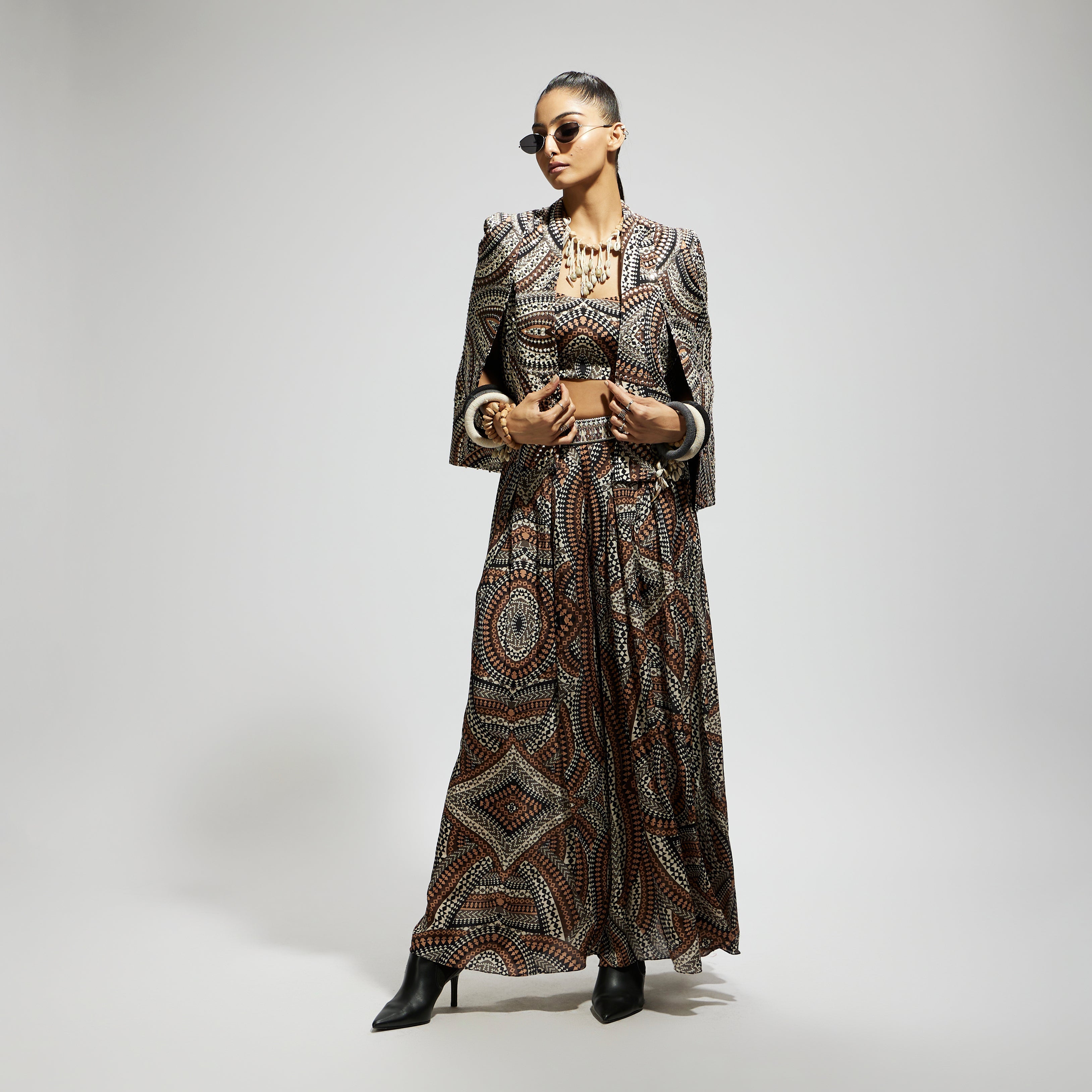 ZENTANGLE PRINT CAPE JACKET SET