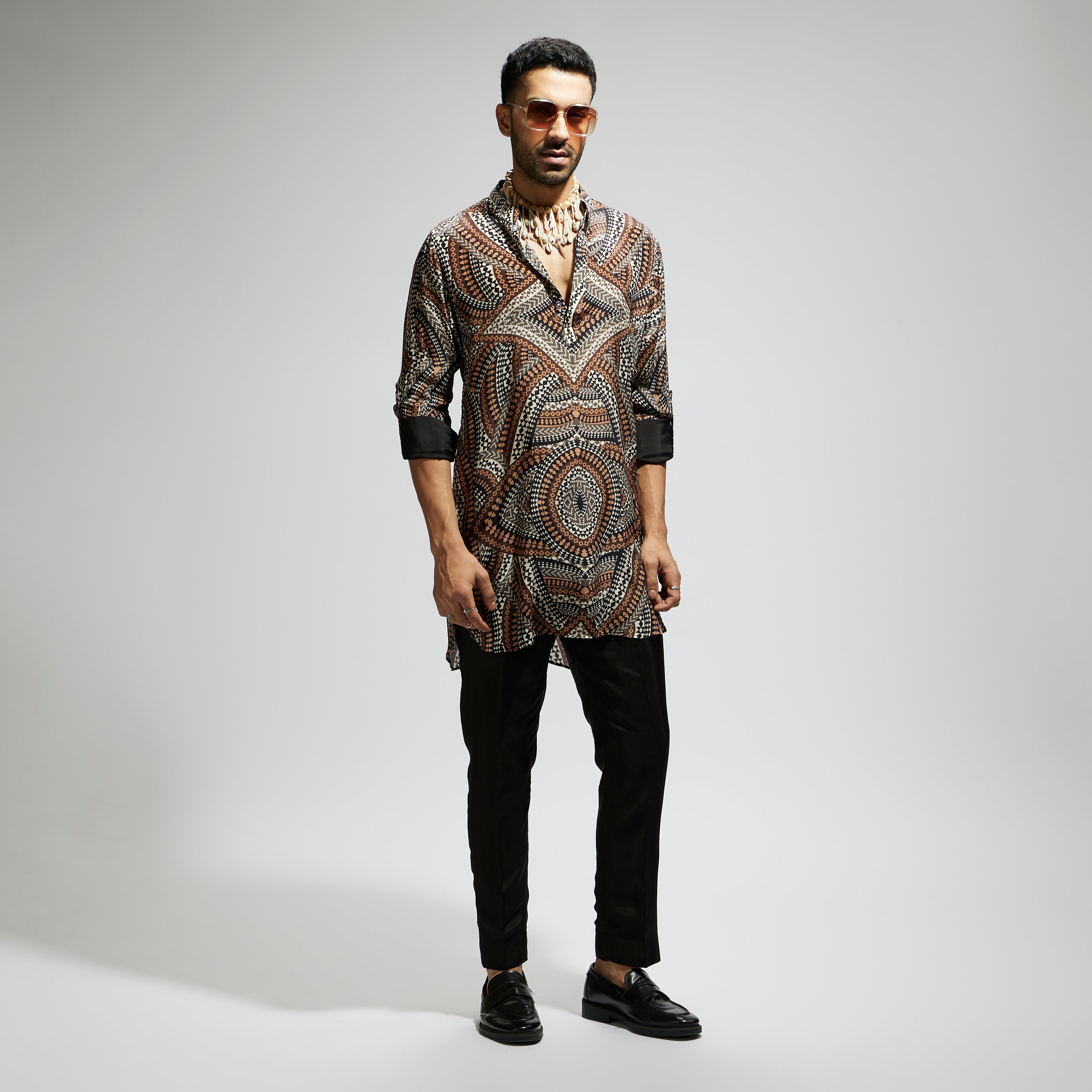 ZENTANGLE PRINT ROLLED UP SLEEVES KURTA