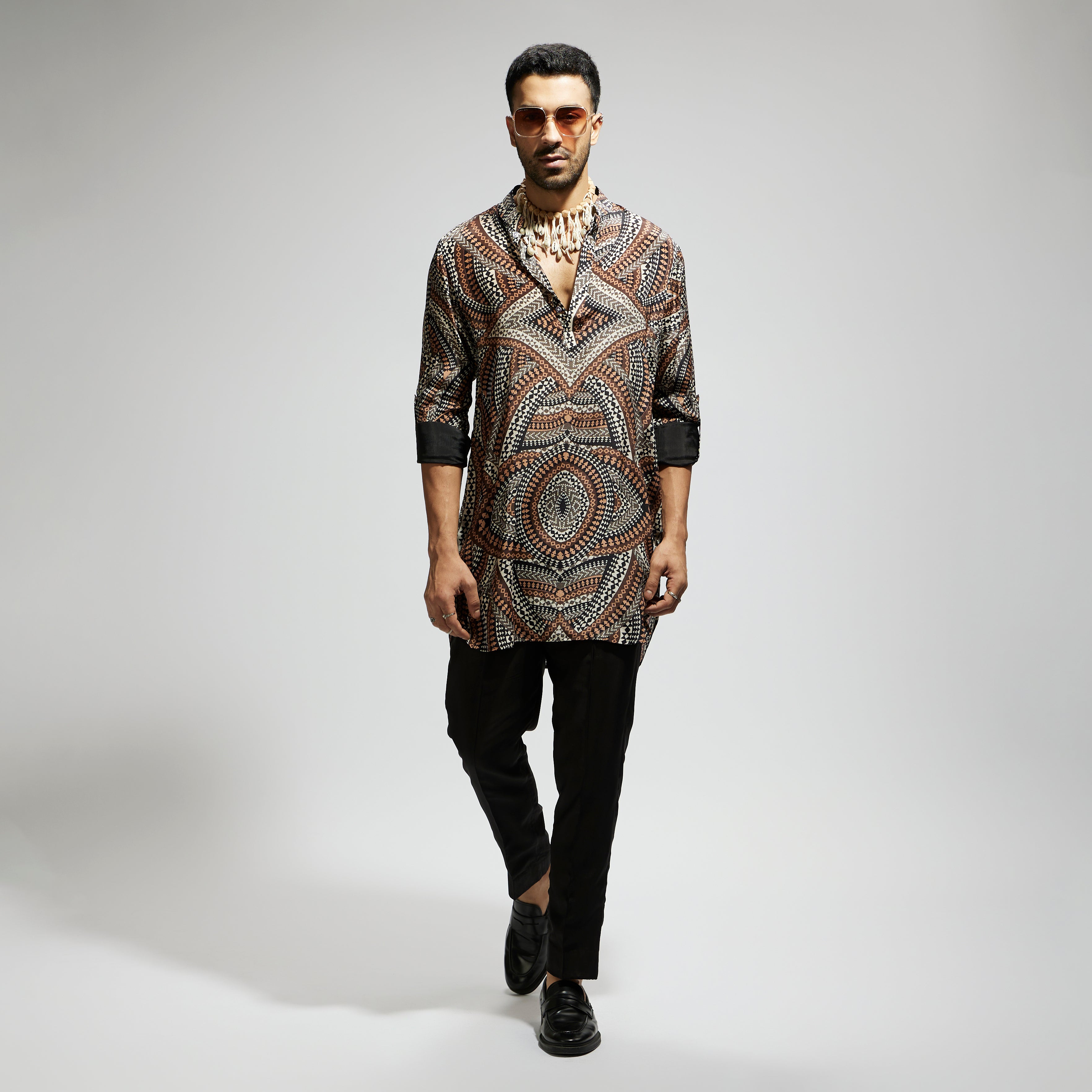 ZENTANGLE PRINT ROLLED UP SLEEVES KURTA