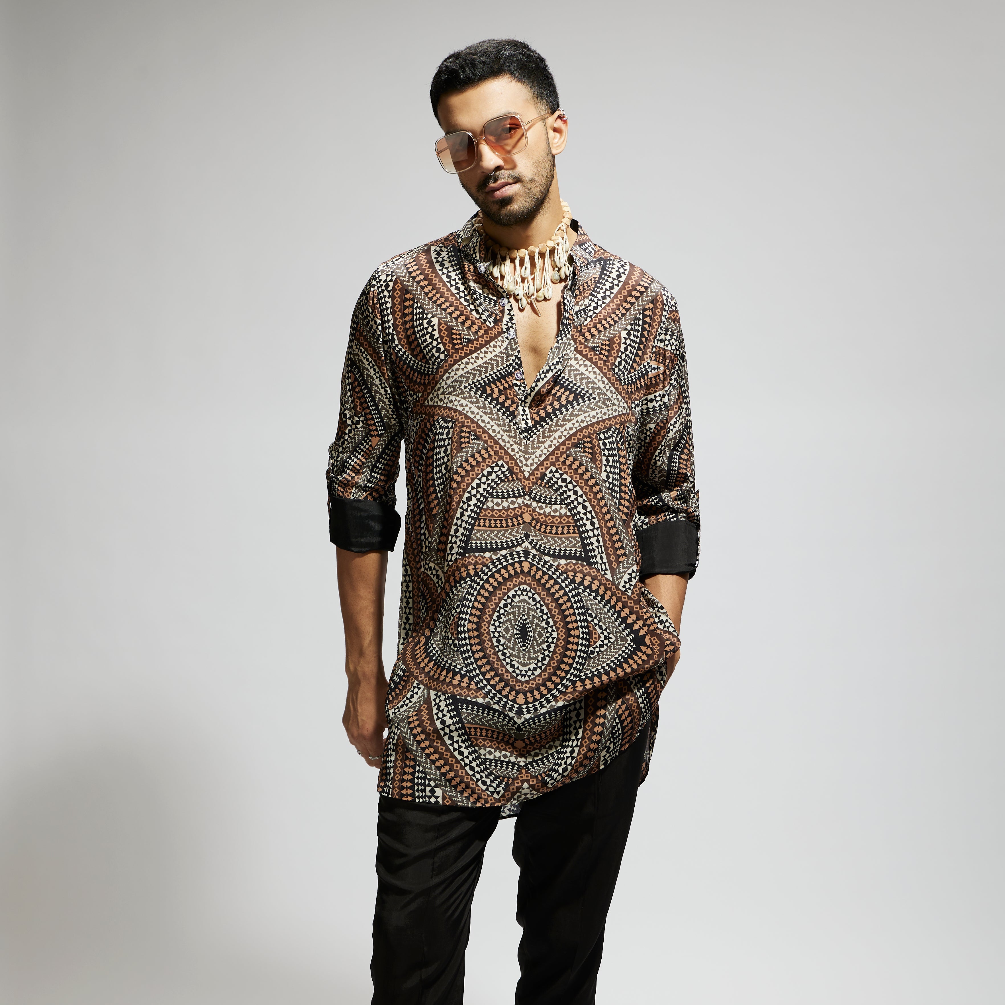 ZENTANGLE PRINT ROLLED UP SLEEVES KURTA