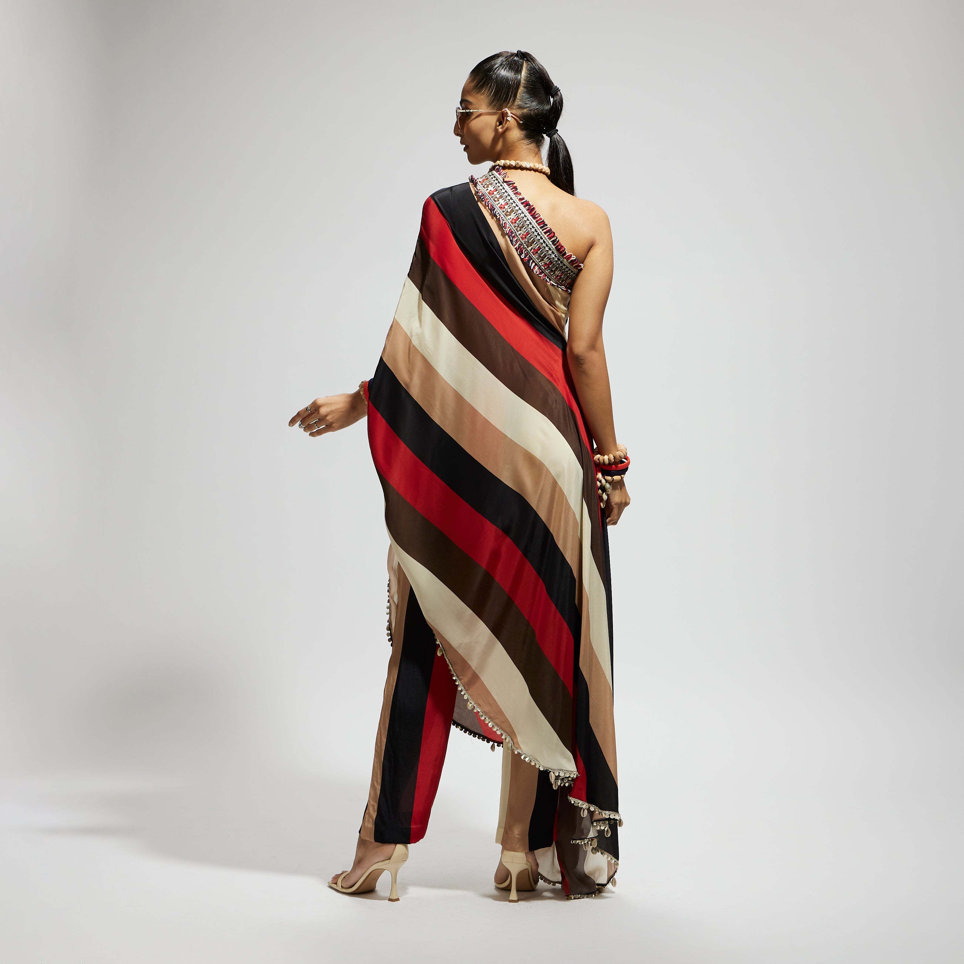 SAMSARA STRIPE PRINT ONE SHOULDER DRAPE WITH PANTS