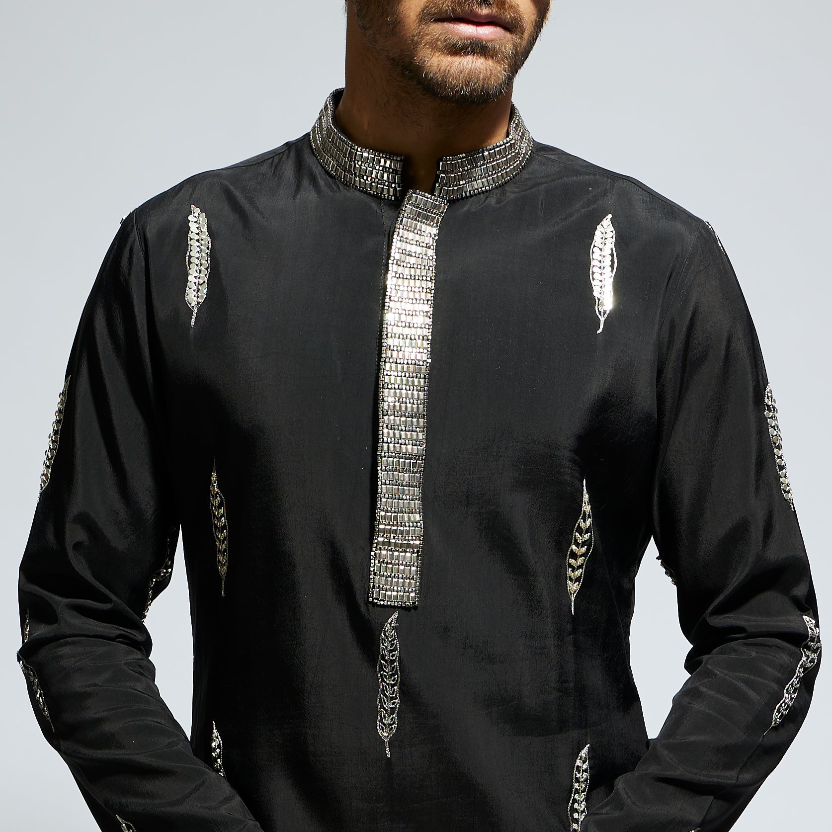 BLACK FEATHER EMBROIDERED KURTA WITH PANTS