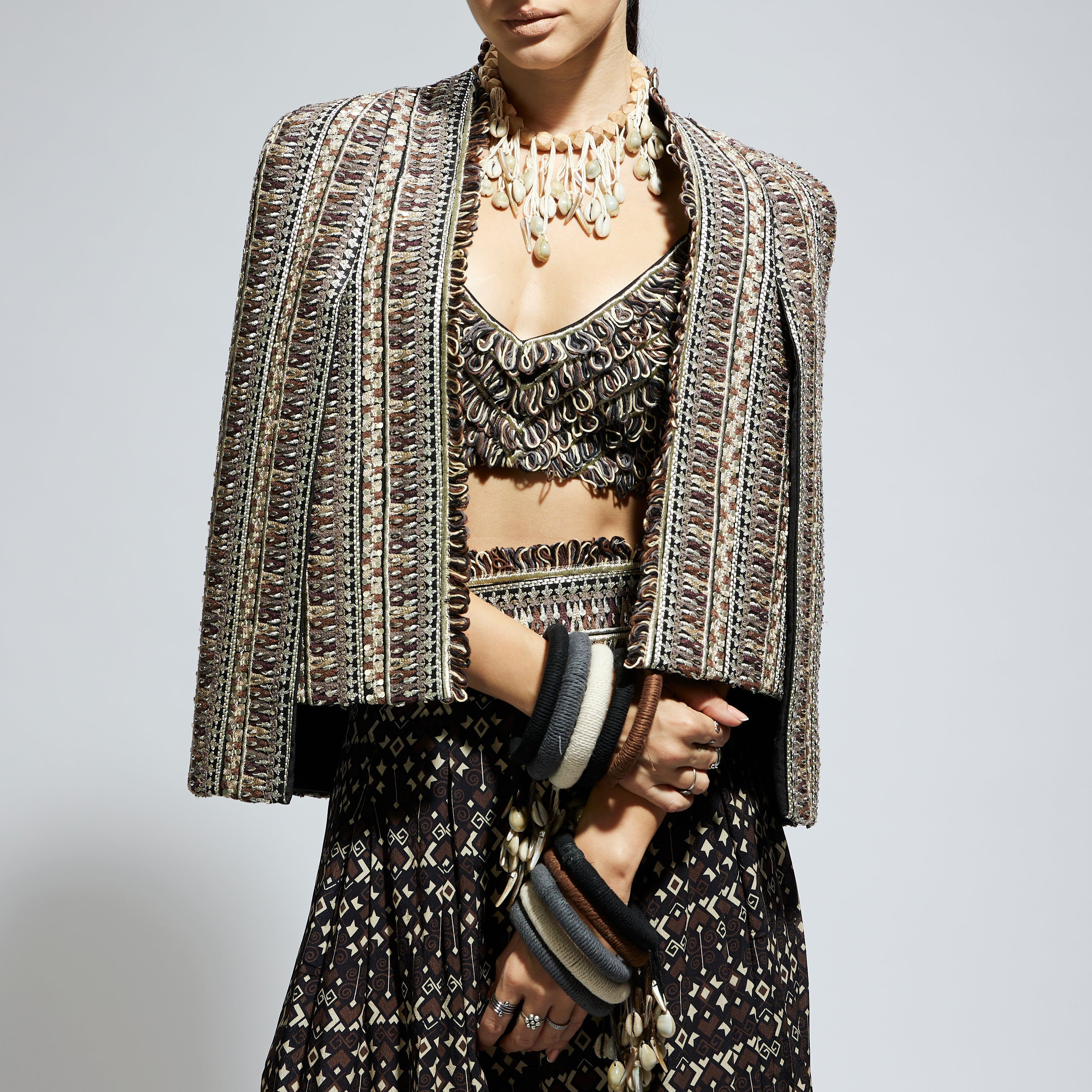 BROWN EMBELLISHED NOOR JACKET