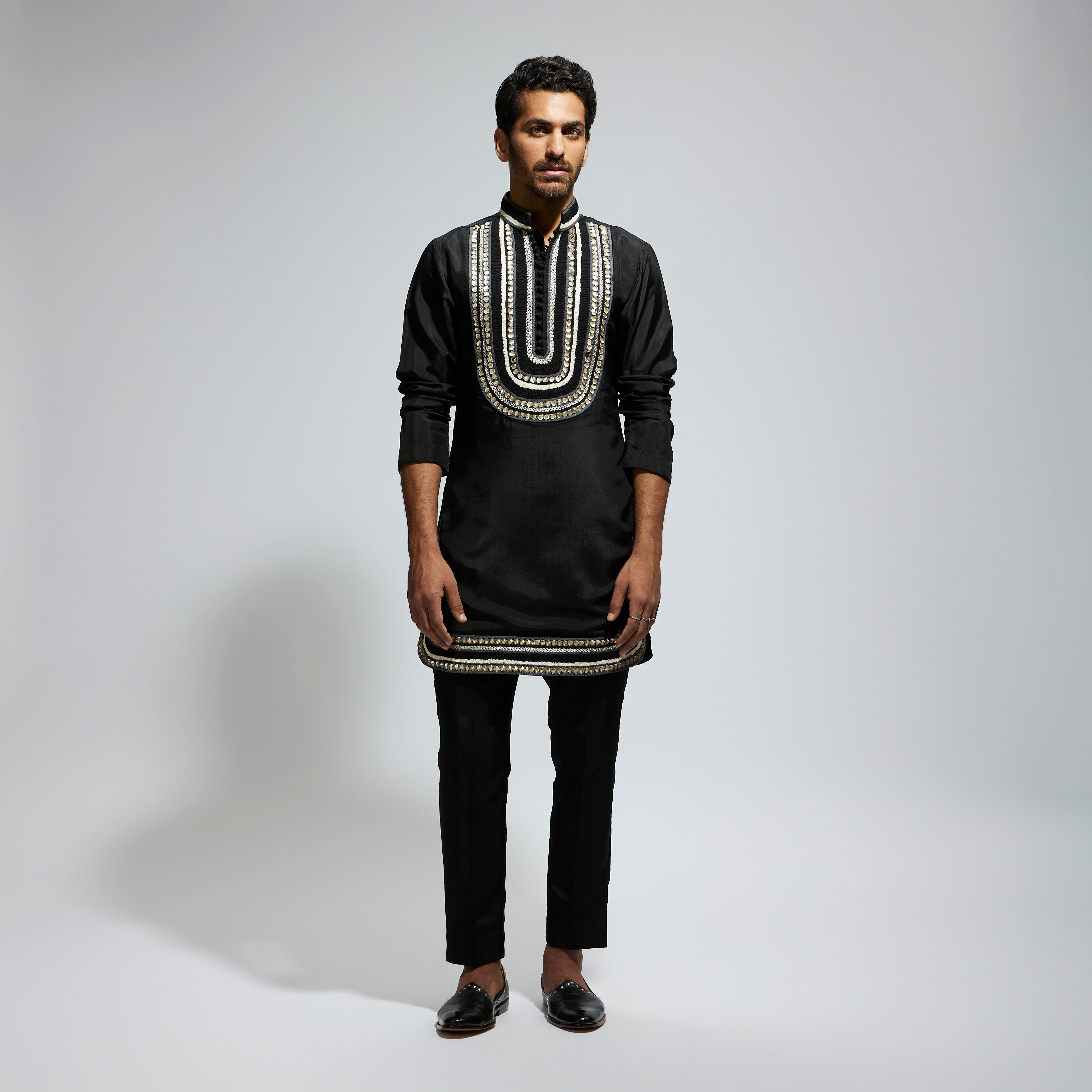 BLACK THREADWORK YOKE EMBROIDERED KURTA WITH PANTS