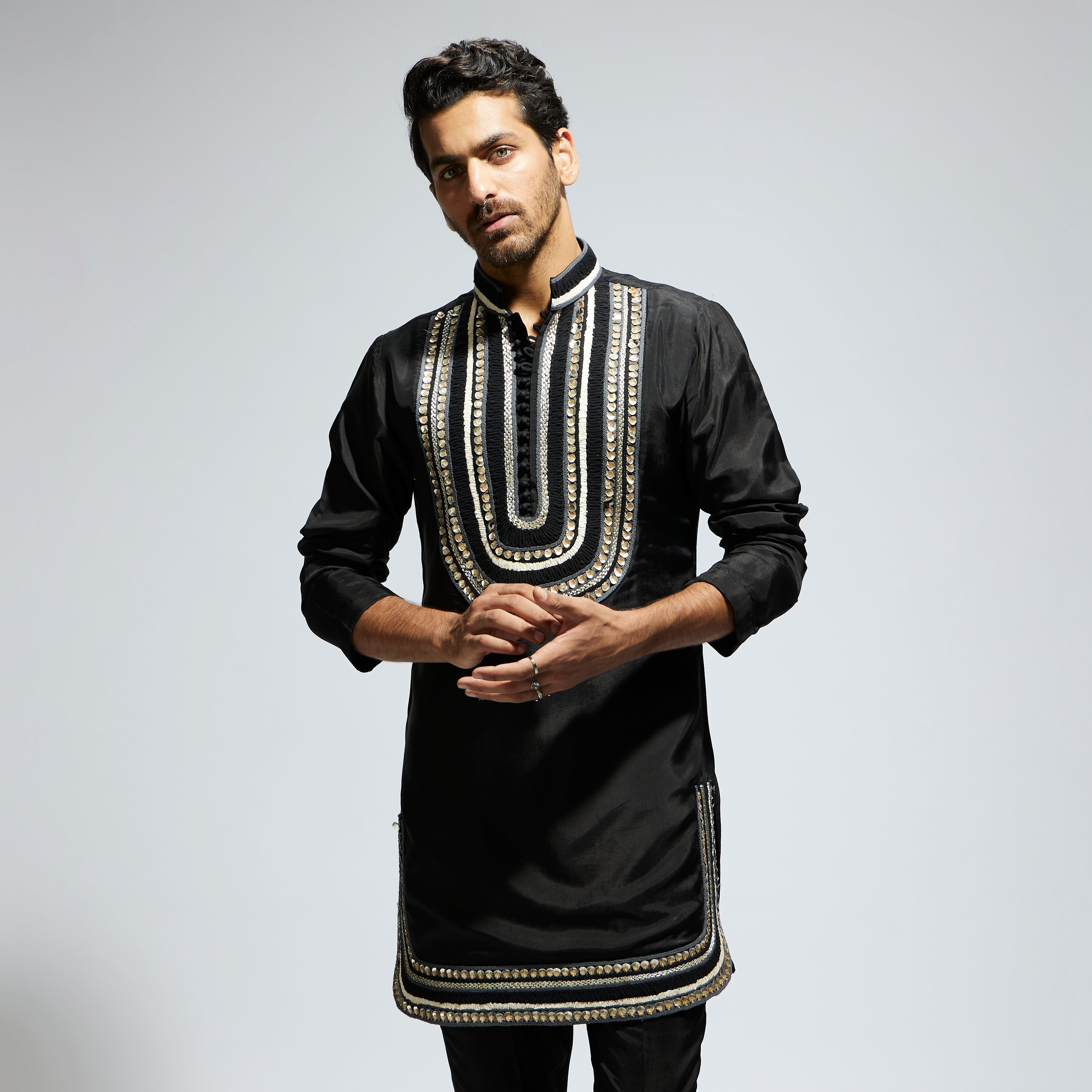 BLACK THREADWORK YOKE EMBROIDERED KURTA WITH PANTS