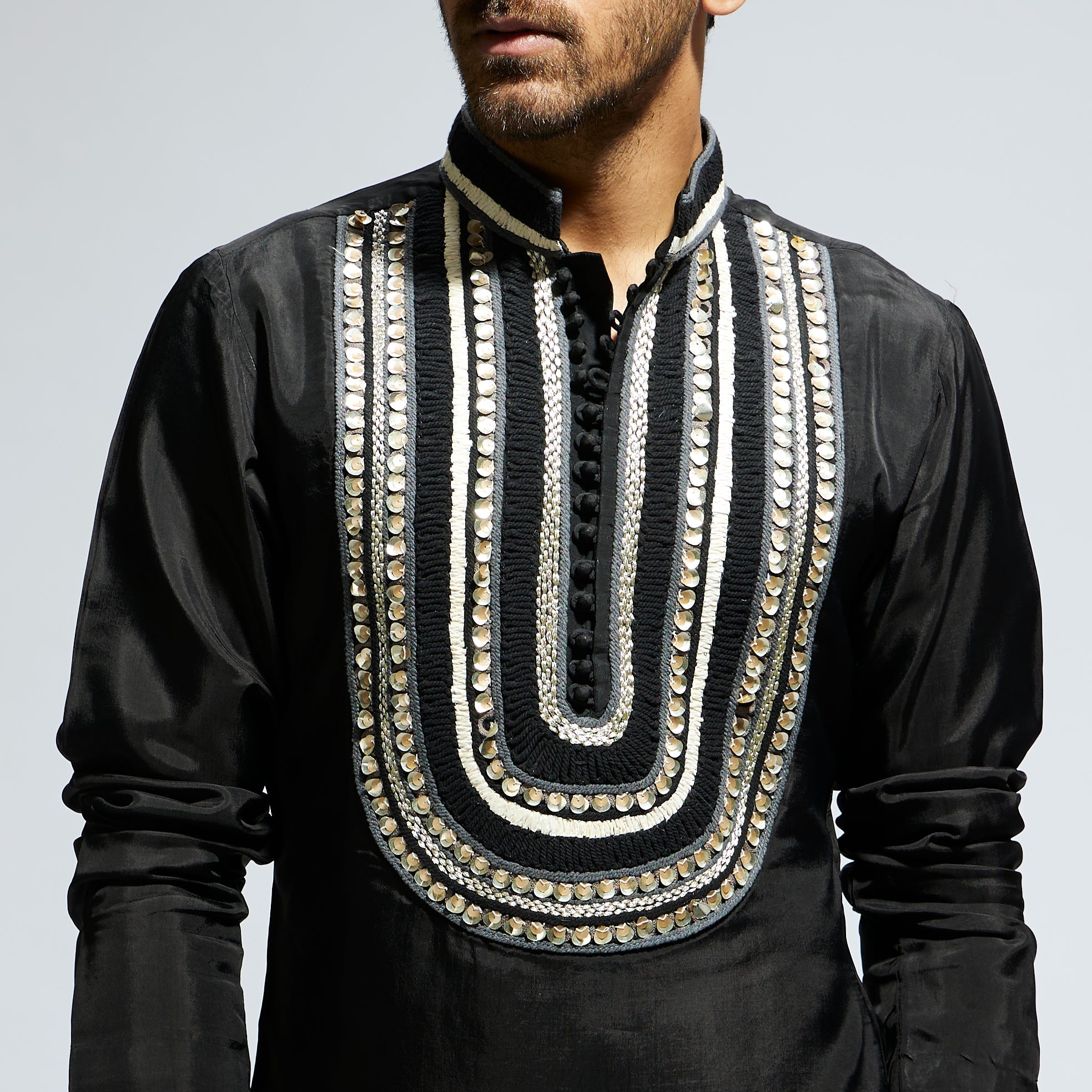 BLACK THREADWORK YOKE EMBROIDERED KURTA WITH PANTS