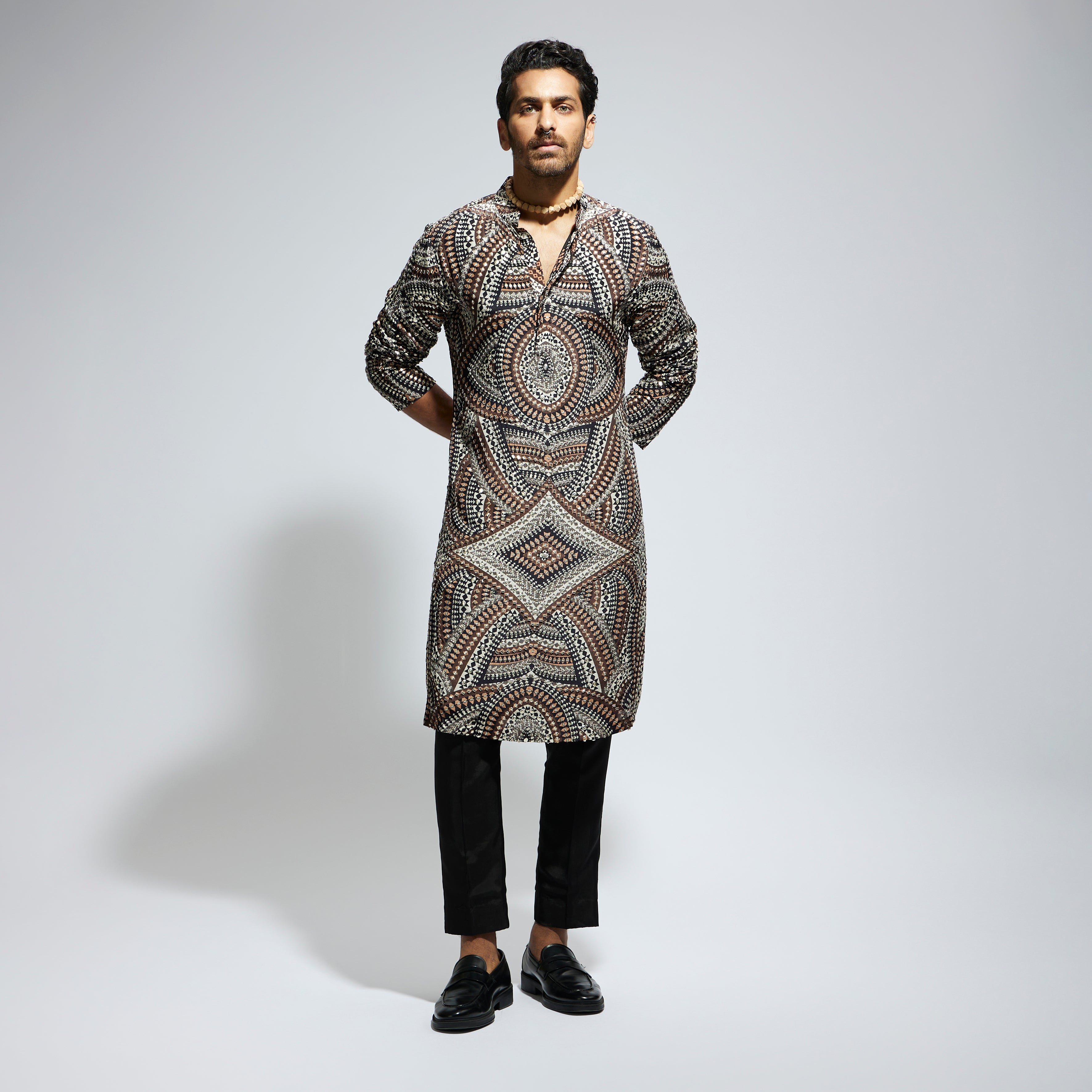 ZENTANGLE HEAVILY HIGHLIGHTED LONG KURTA WITH PANTS