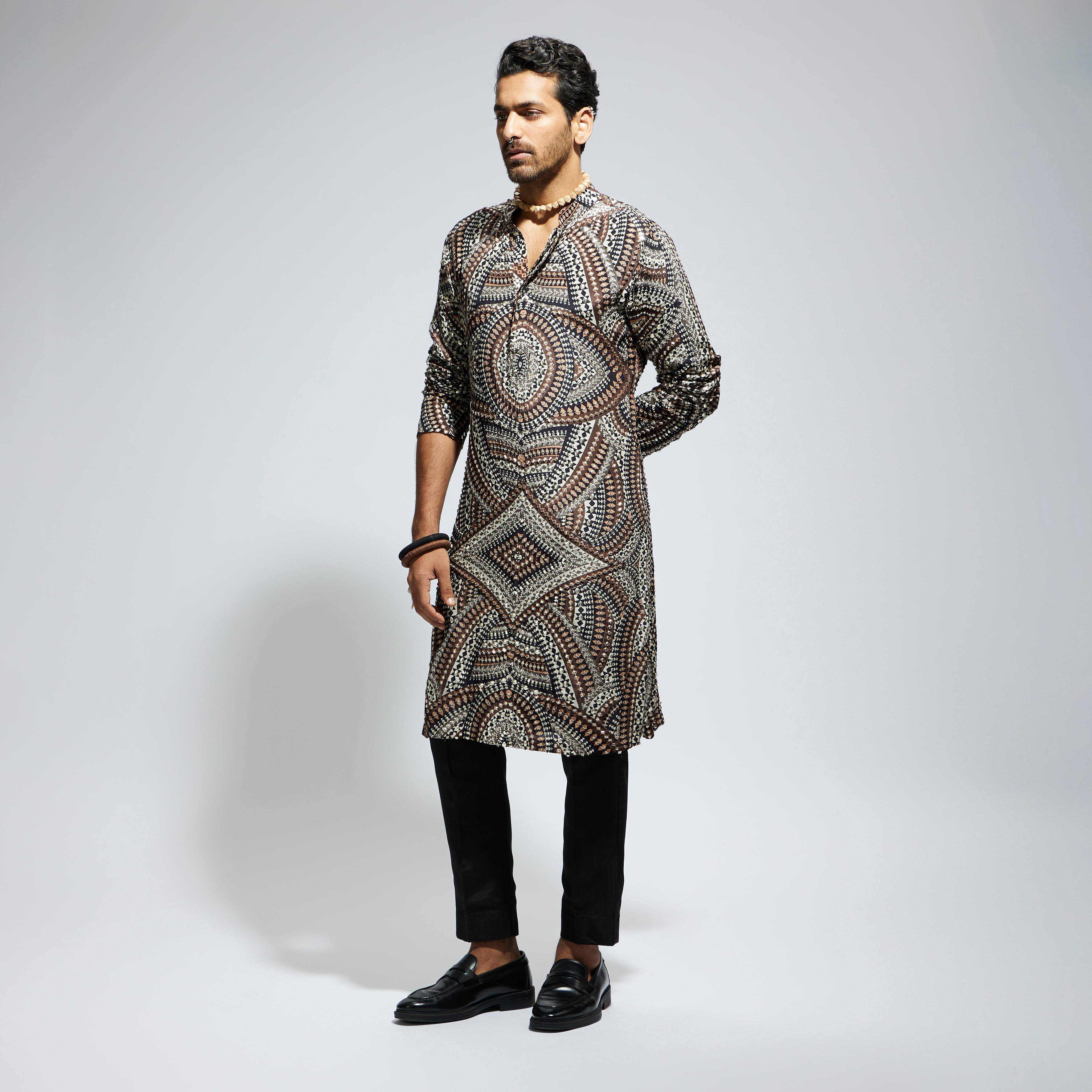 ZENTANGLE HEAVILY HIGHLIGHTED LONG KURTA WITH PANTS