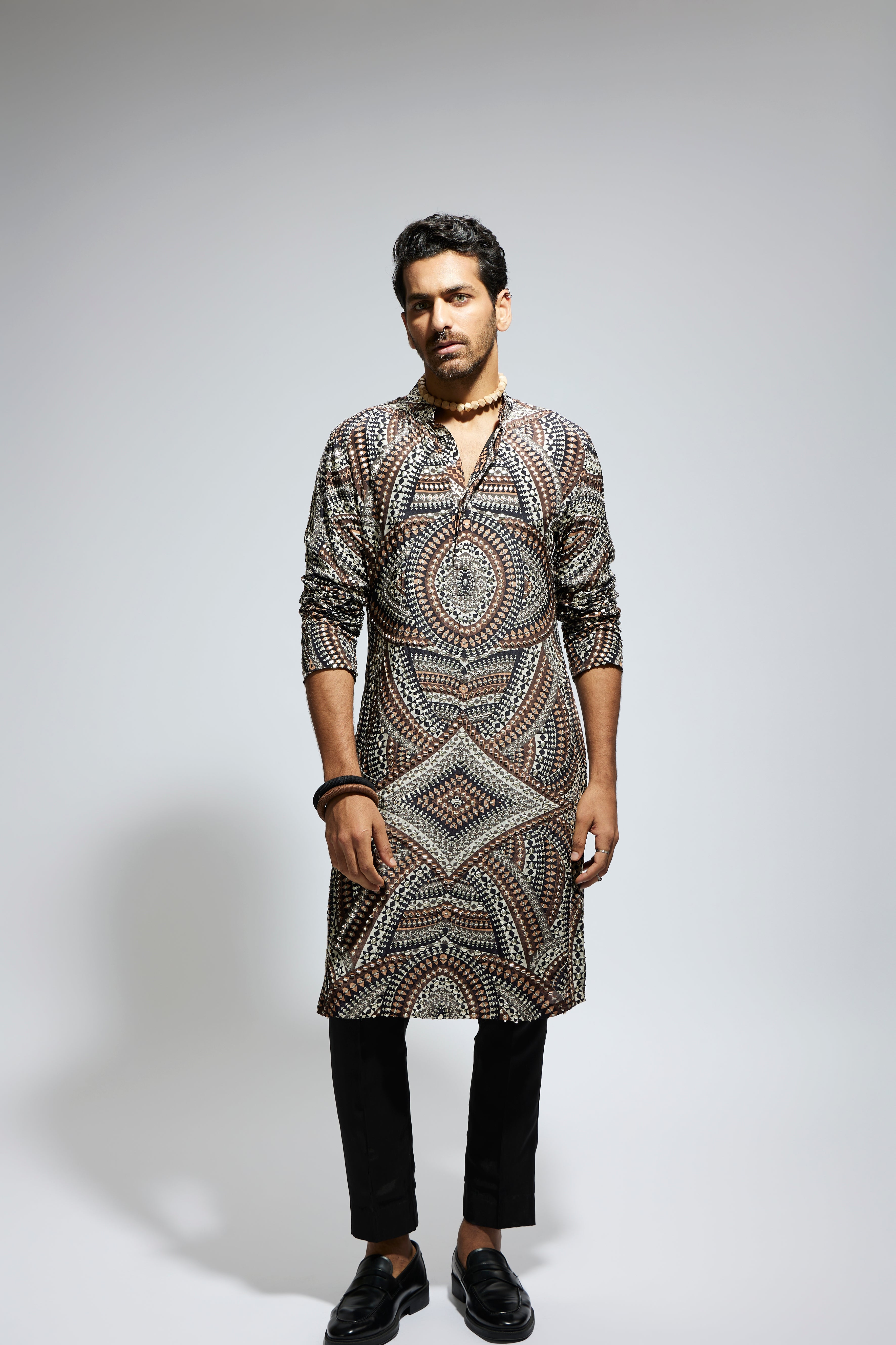 ZENTANGLE HEAVILY HIGHLIGHTED LONG KURTA WITH PANTS