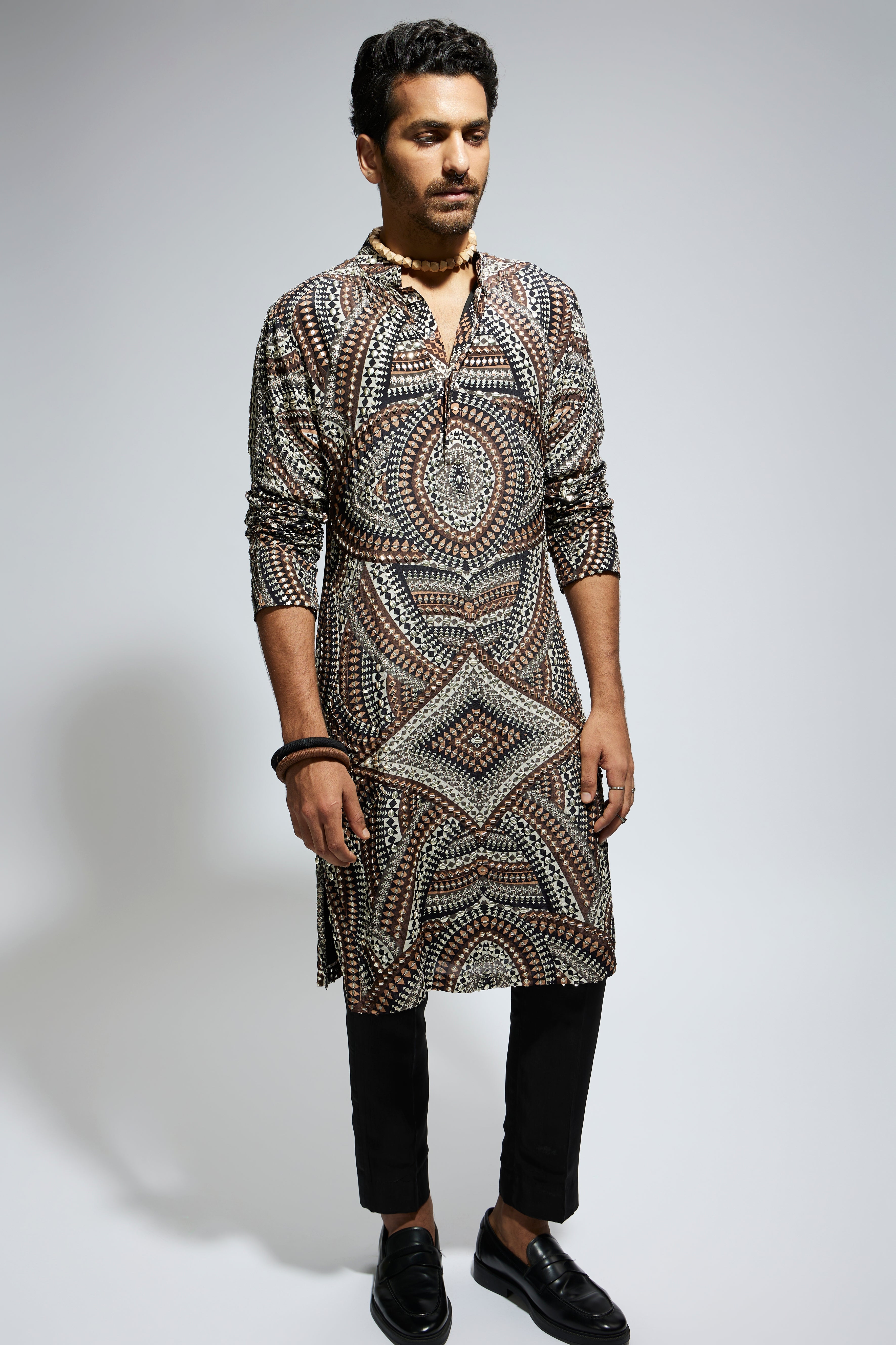 ZENTANGLE HEAVILY HIGHLIGHTED LONG KURTA WITH PANTS