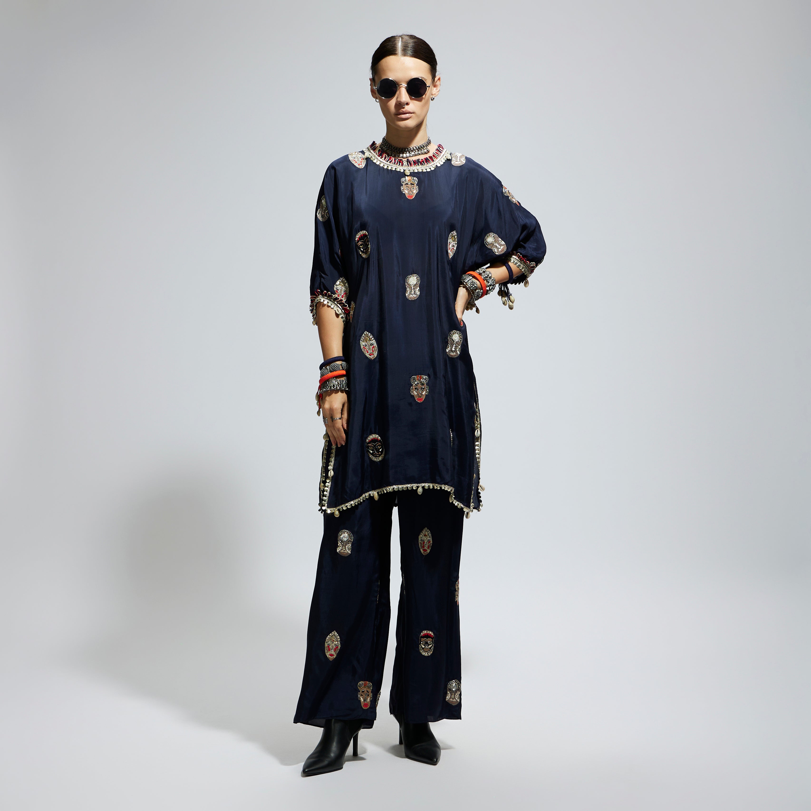 MEHEK: BLUE MASK EMBROIDERED KURTA SET