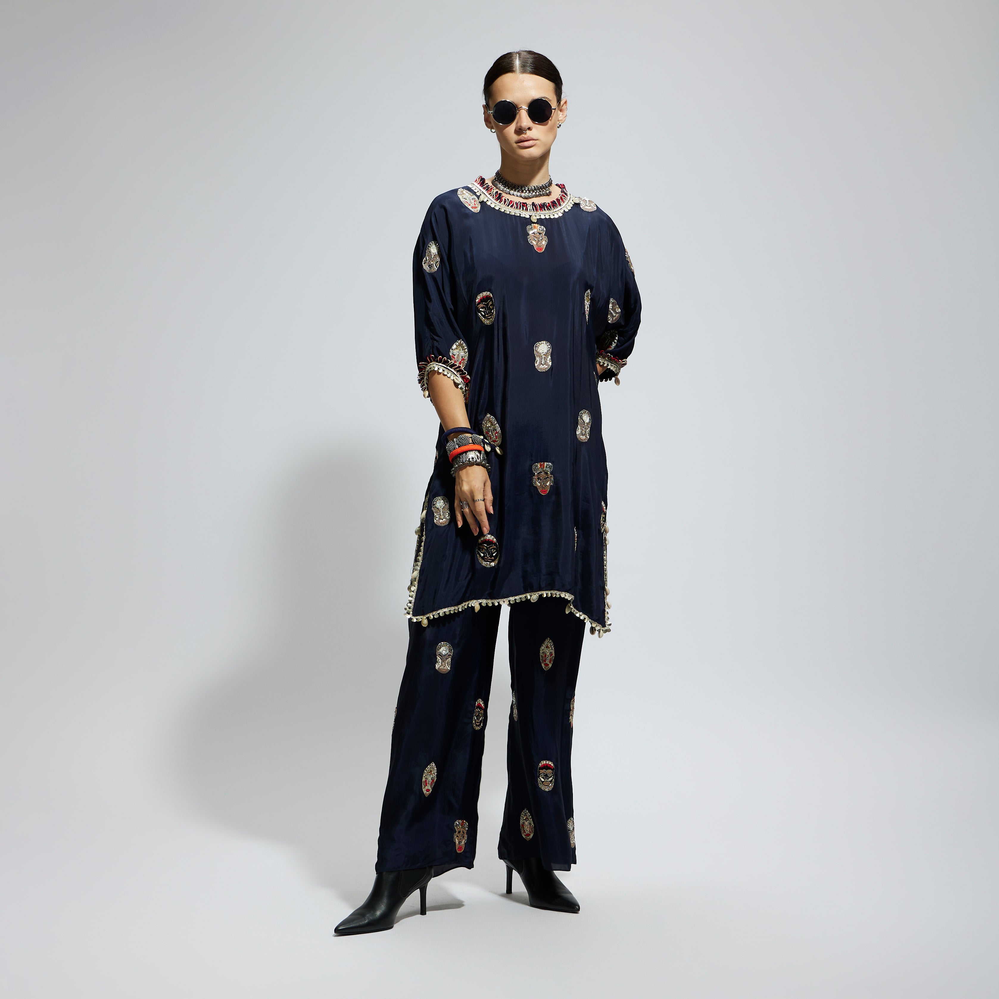 MEHEK: BLUE MASK EMBROIDERED KURTA SET