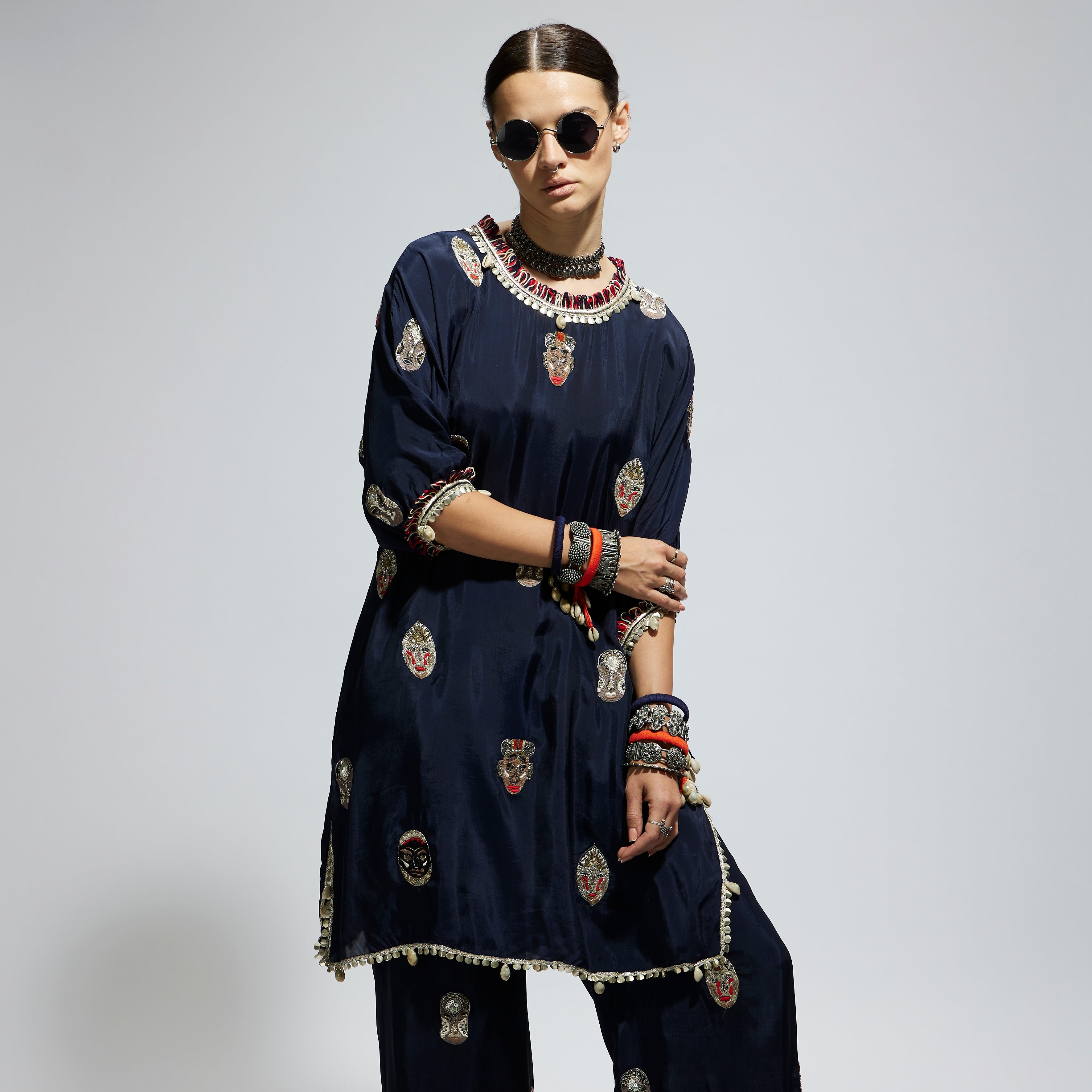 MEHEK: BLUE MASK EMBROIDERED KURTA SET