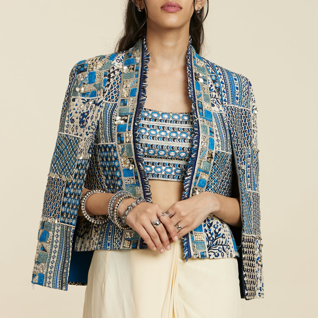 SAFAR: BLUE PATCHWORK NOOR JACKET