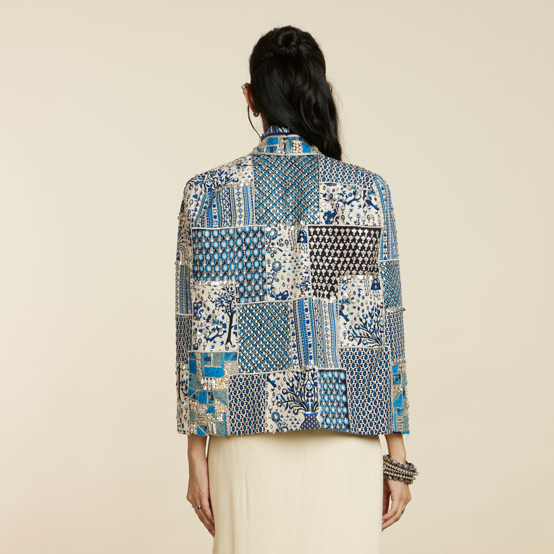 SAFAR: BLUE PATCHWORK NOOR JACKET