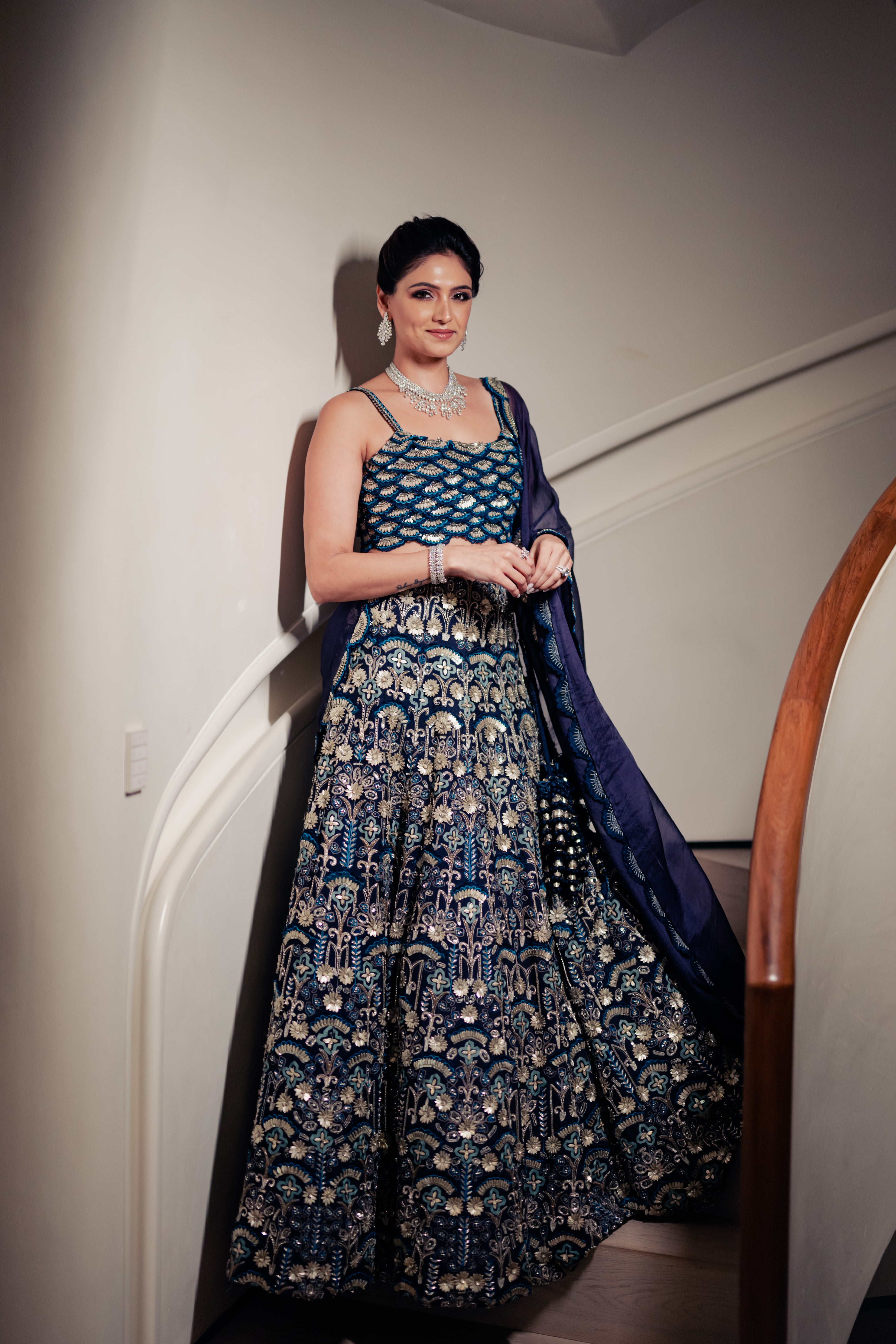 BLUE ART DECO LEHENGA SET