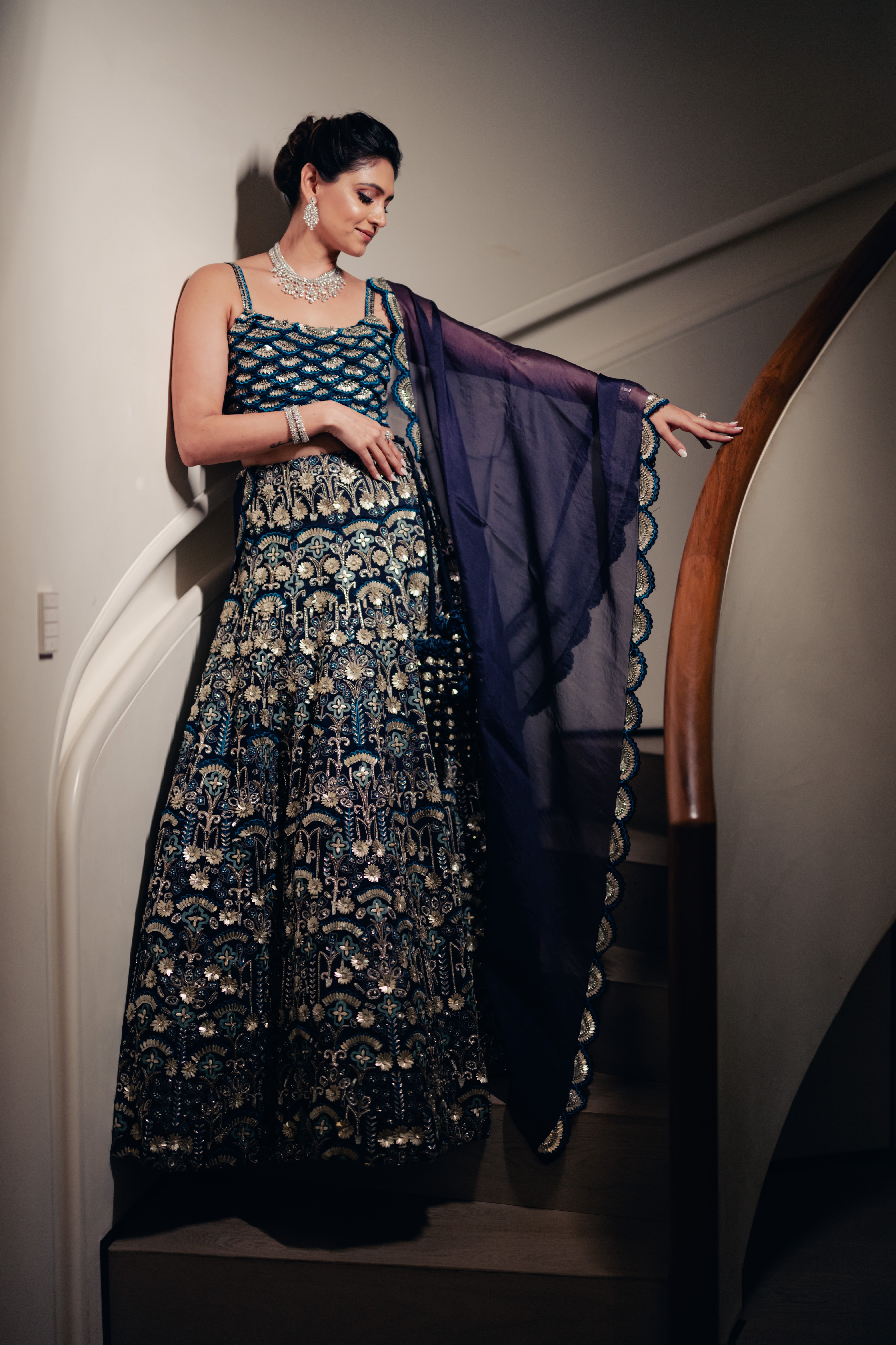 BLUE ART DECO LEHENGA SET