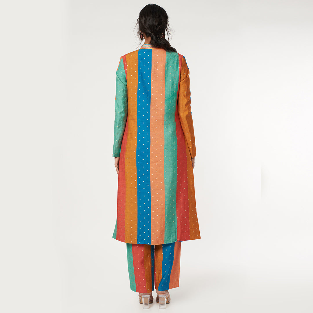 RASA: BROCADE SHERWANI KURTA WITH BROCADE STRIPE PANTS