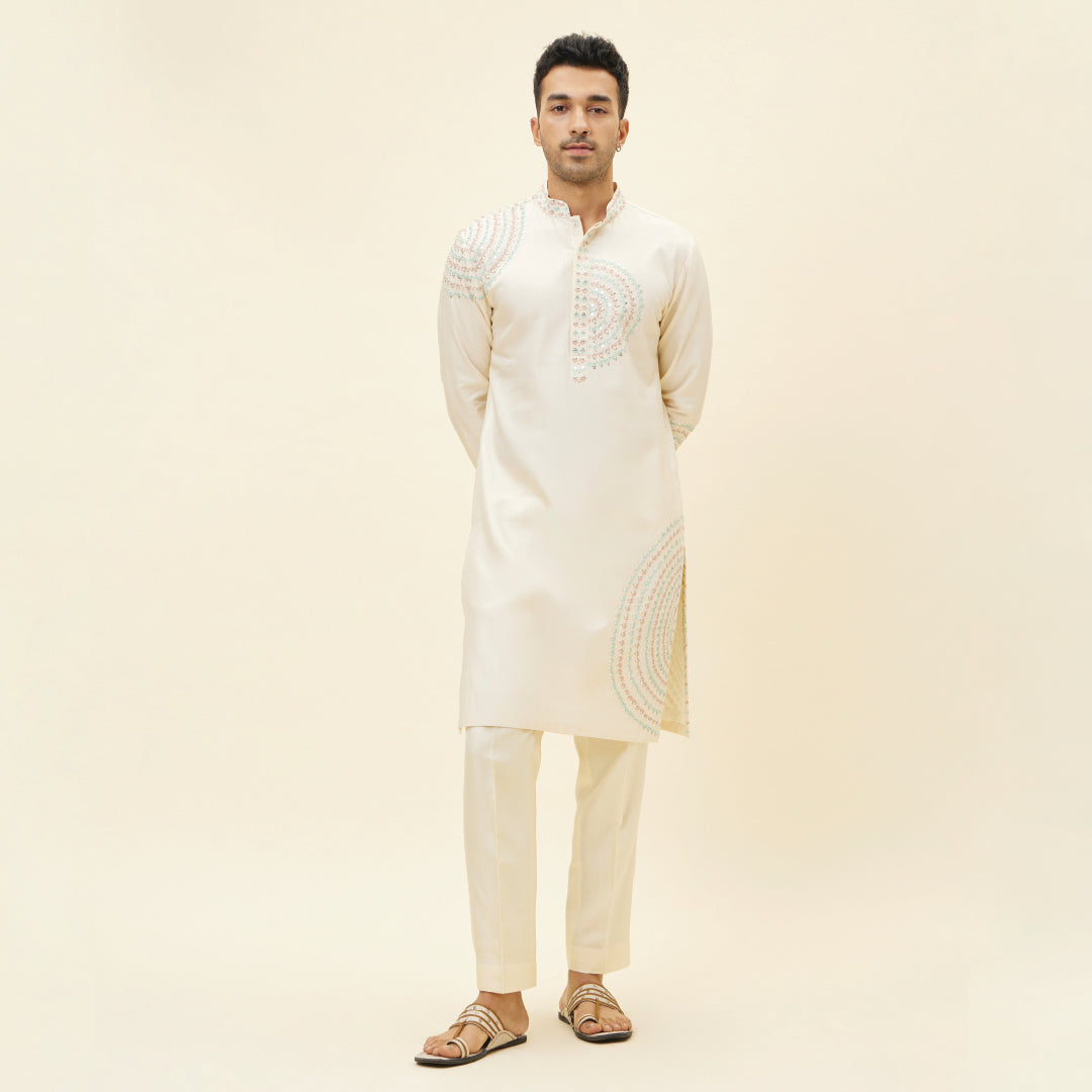 BEIGE KURTA WITH BUTTA EMBROIDERY WITH PANTS