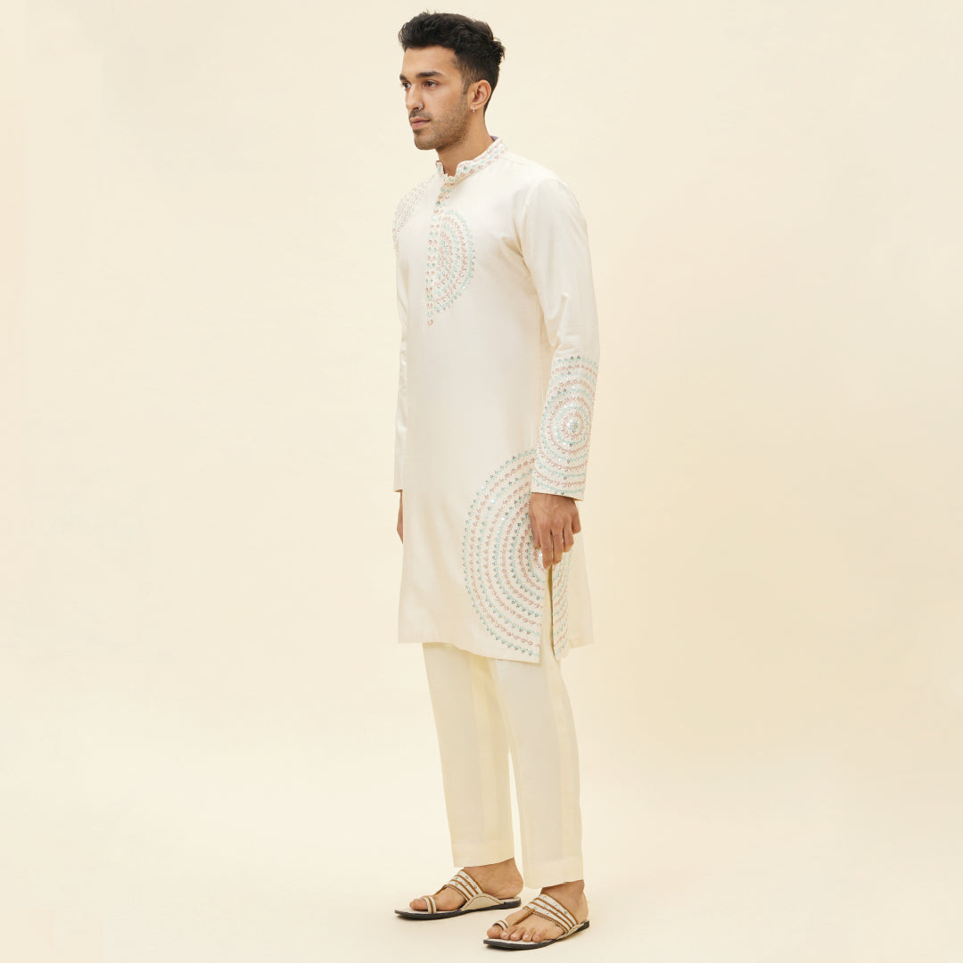 BEIGE KURTA WITH BUTTA EMBROIDERY WITH PANTS