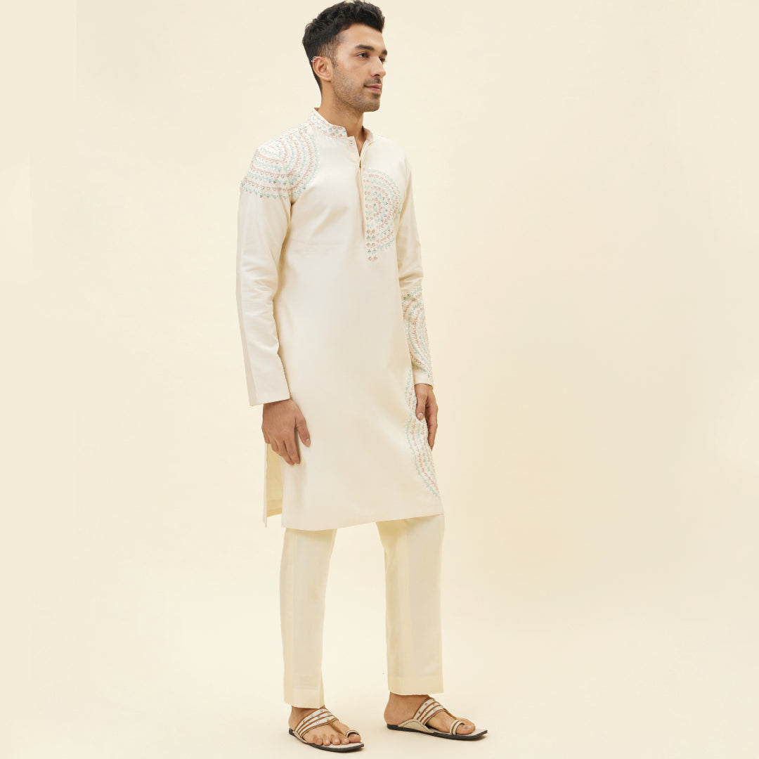 BEIGE KURTA WITH BUTTA EMBROIDERY WITH PANTS