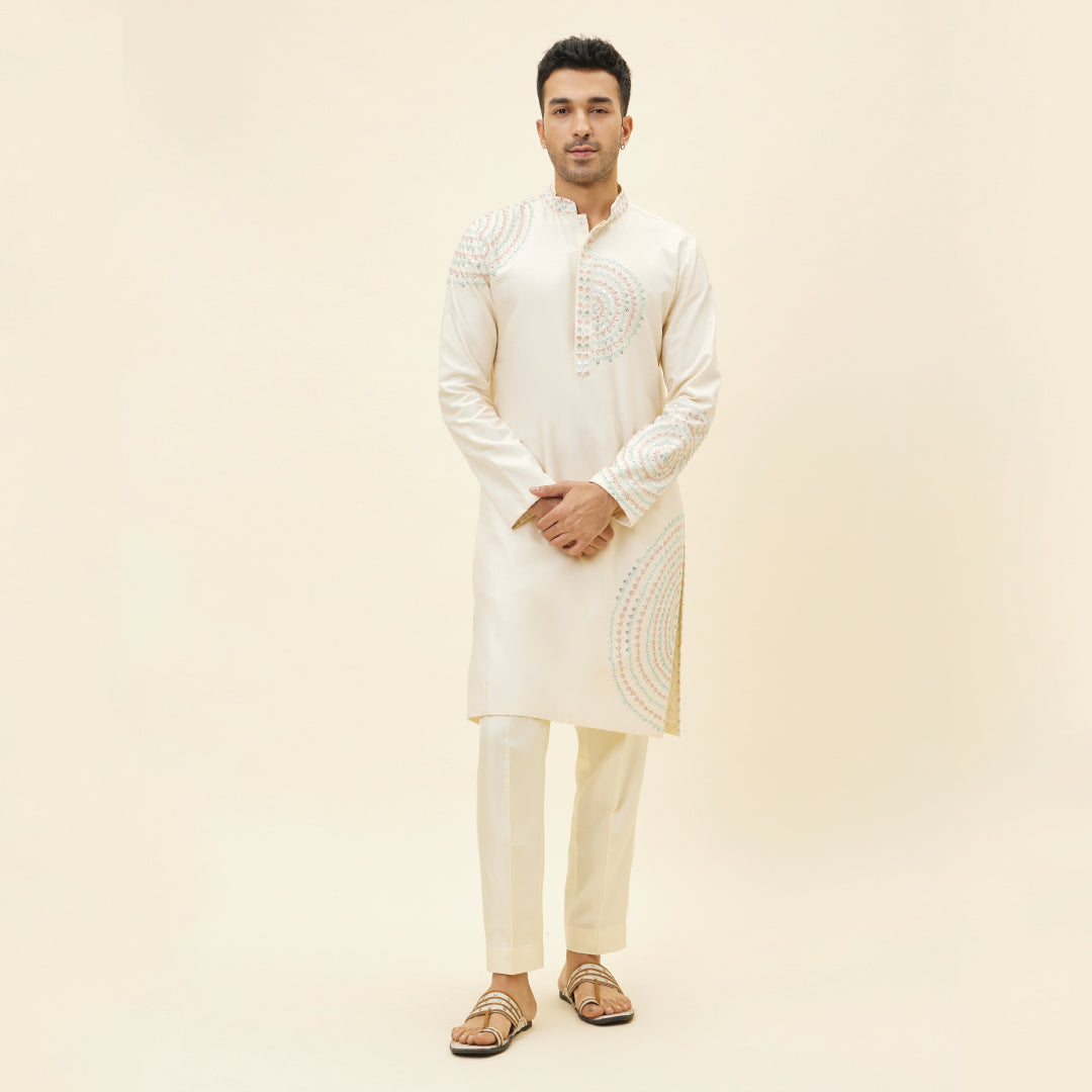 BEIGE KURTA WITH BUTTA EMBROIDERY WITH PANTS